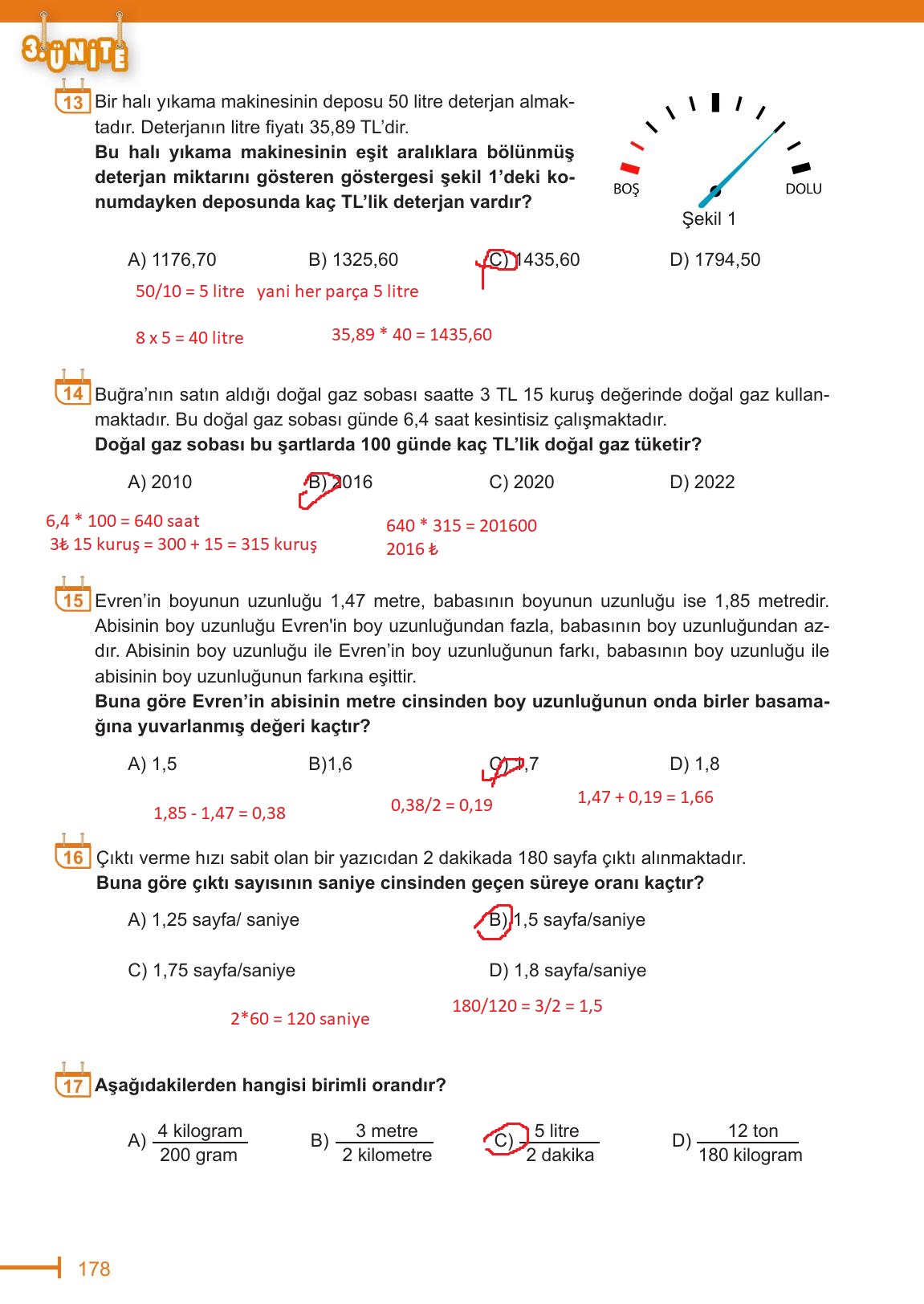 6. Sınıf Meb Yayınları Matematik Ders Kitabı Sayfa 178 Cevapları