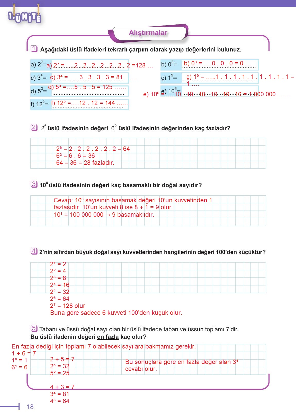 6. Sınıf Meb Yayınları Matematik Ders Kitabı Sayfa 18 Cevapları
