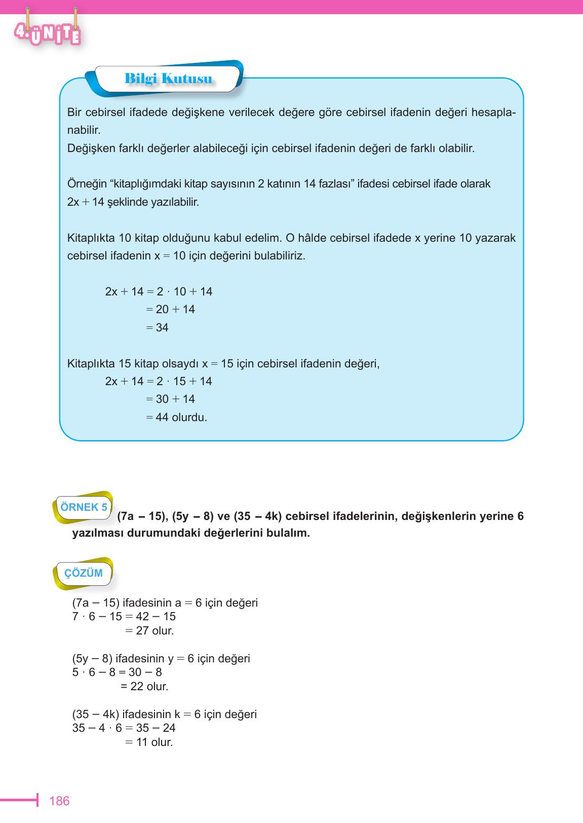6. Sınıf Meb Yayınları Matematik Ders Kitabı Sayfa 186 Cevapları