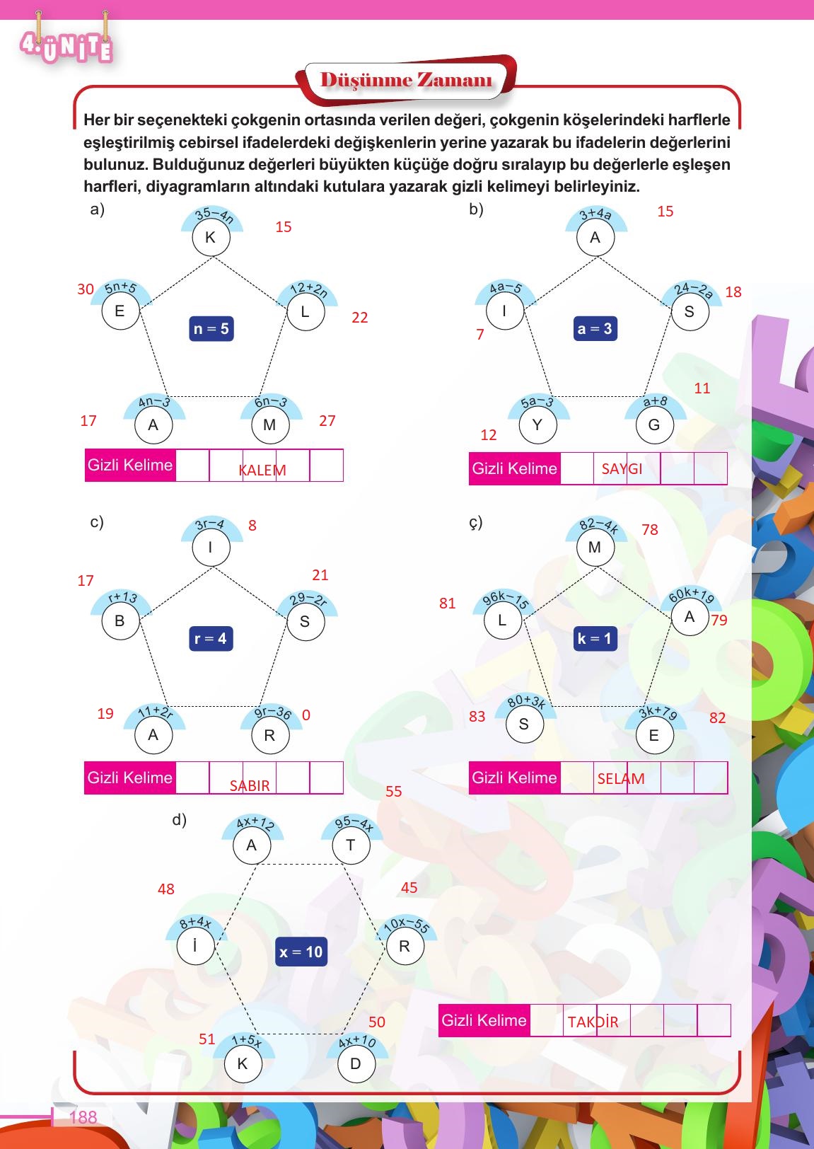 6. Sınıf Meb Yayınları Matematik Ders Kitabı Sayfa 188 Cevapları