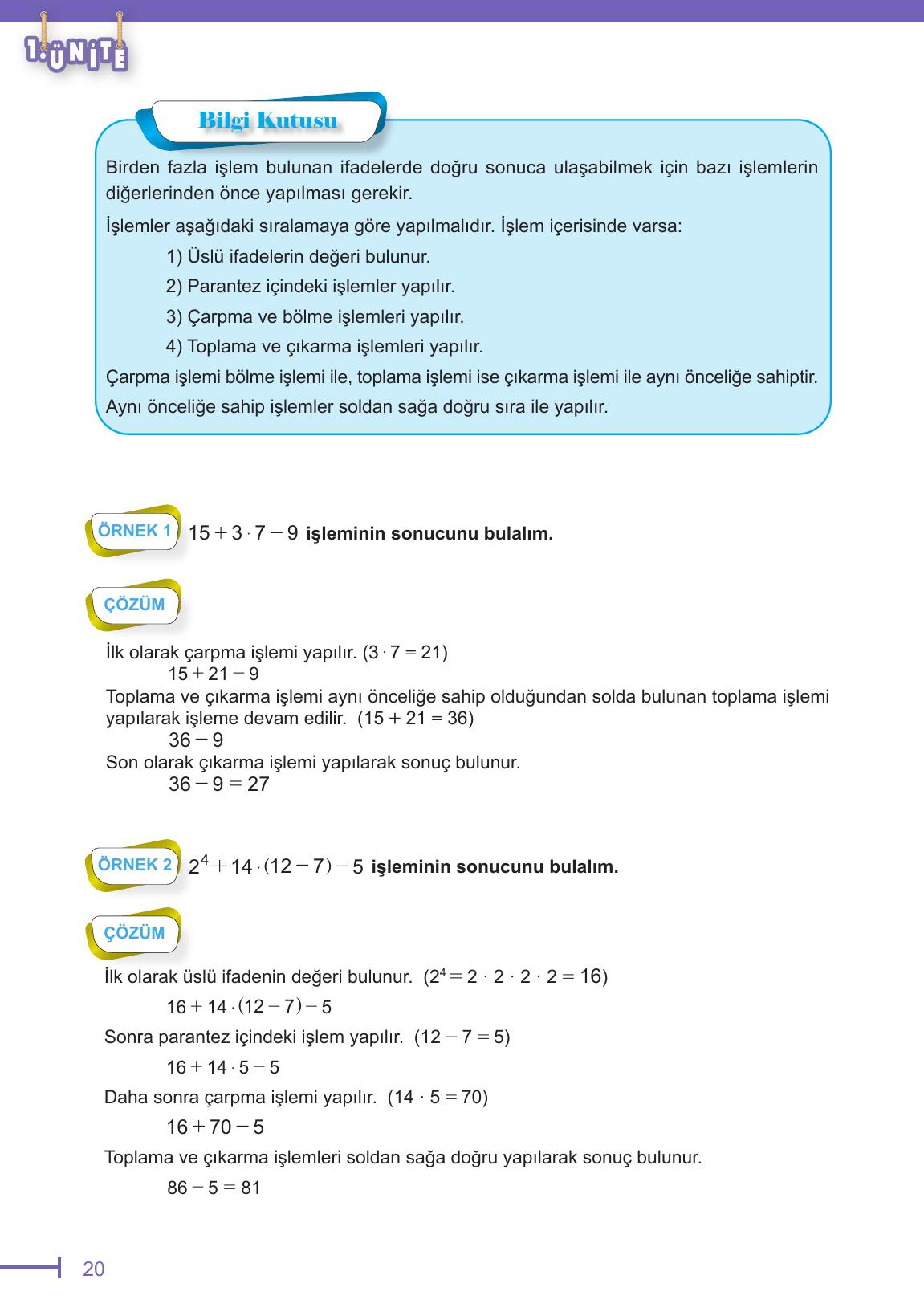 6. Sınıf Meb Yayınları Matematik Ders Kitabı Sayfa 20 Cevapları