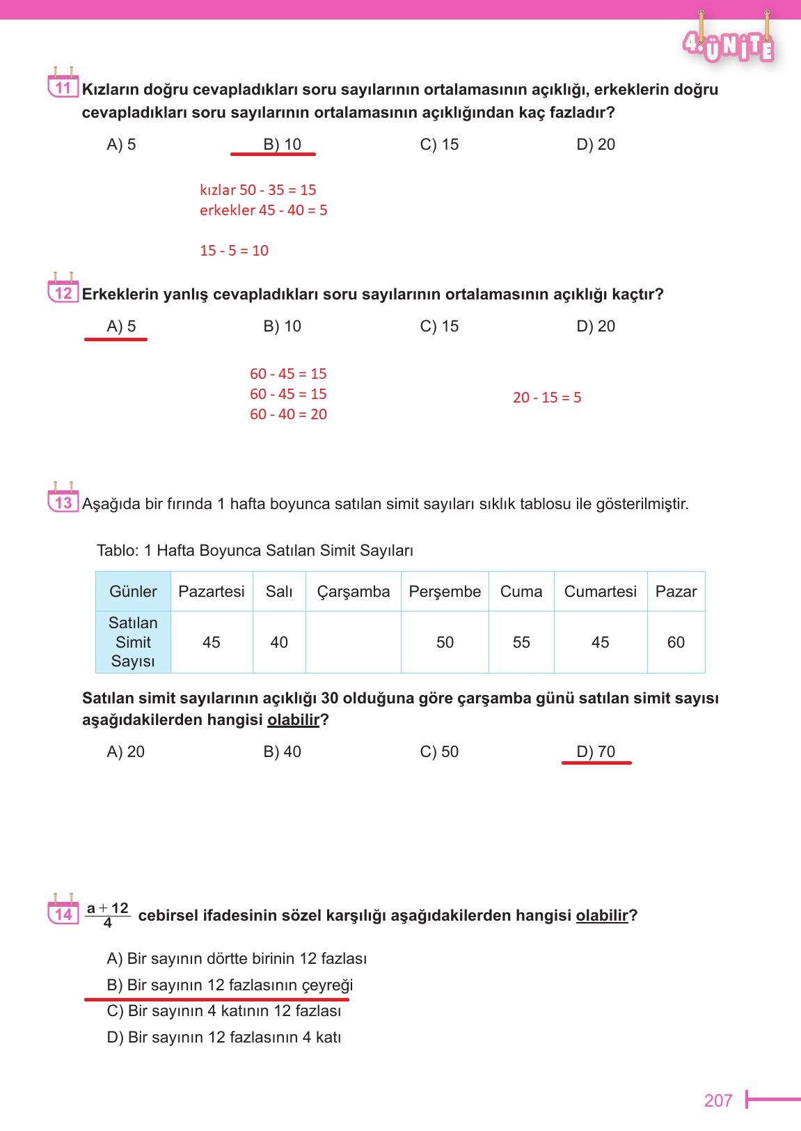 6. Sınıf Meb Yayınları Matematik Ders Kitabı Sayfa 207 Cevapları