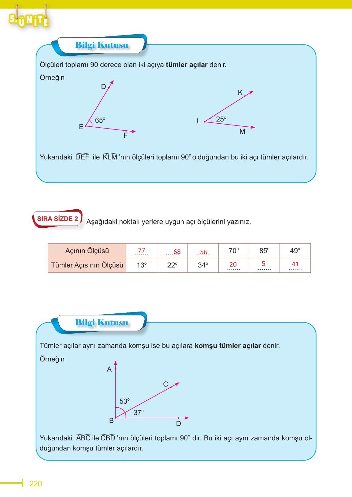 6. Sınıf Meb Yayınları Matematik Ders Kitabı Sayfa 220 Cevapları