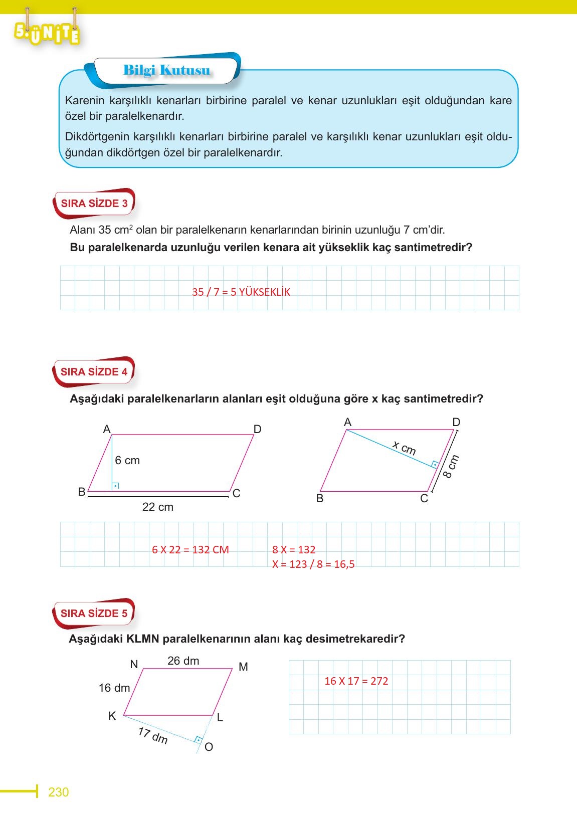 6. Sınıf Meb Yayınları Matematik Ders Kitabı Sayfa 230 Cevapları 6. Sınıf Meb Yayınları Matematik Ders Kitabı Sayfa 230 Cevapları