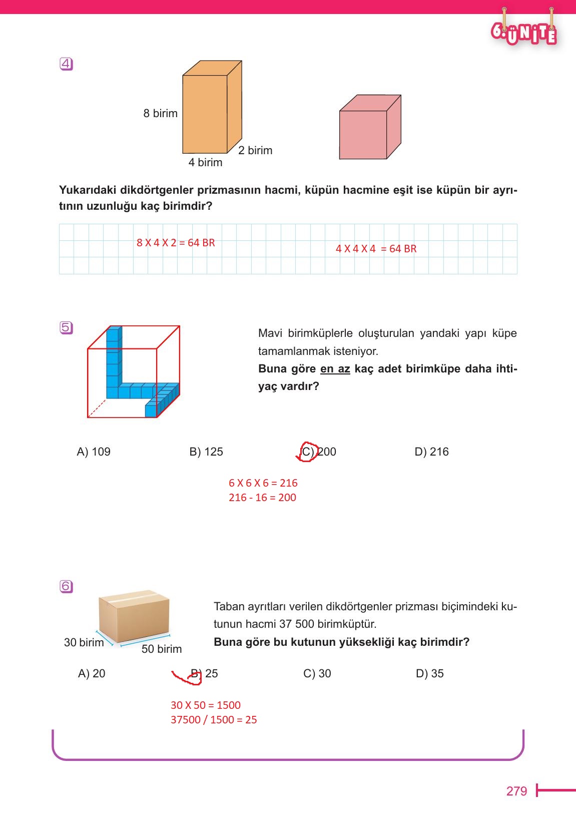 6. Sınıf Meb Yayınları Matematik Ders Kitabı Sayfa 279 Cevapları