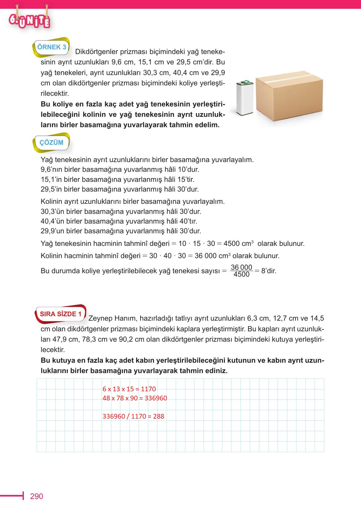 6. Sınıf Meb Yayınları Matematik Ders Kitabı Sayfa 290 Cevapları