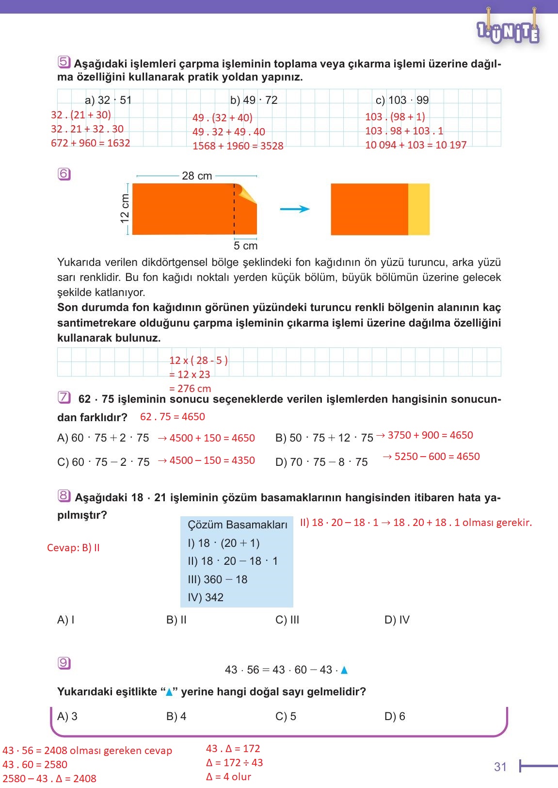 6. Sınıf Meb Yayınları Matematik Ders Kitabı Sayfa 31 Cevapları