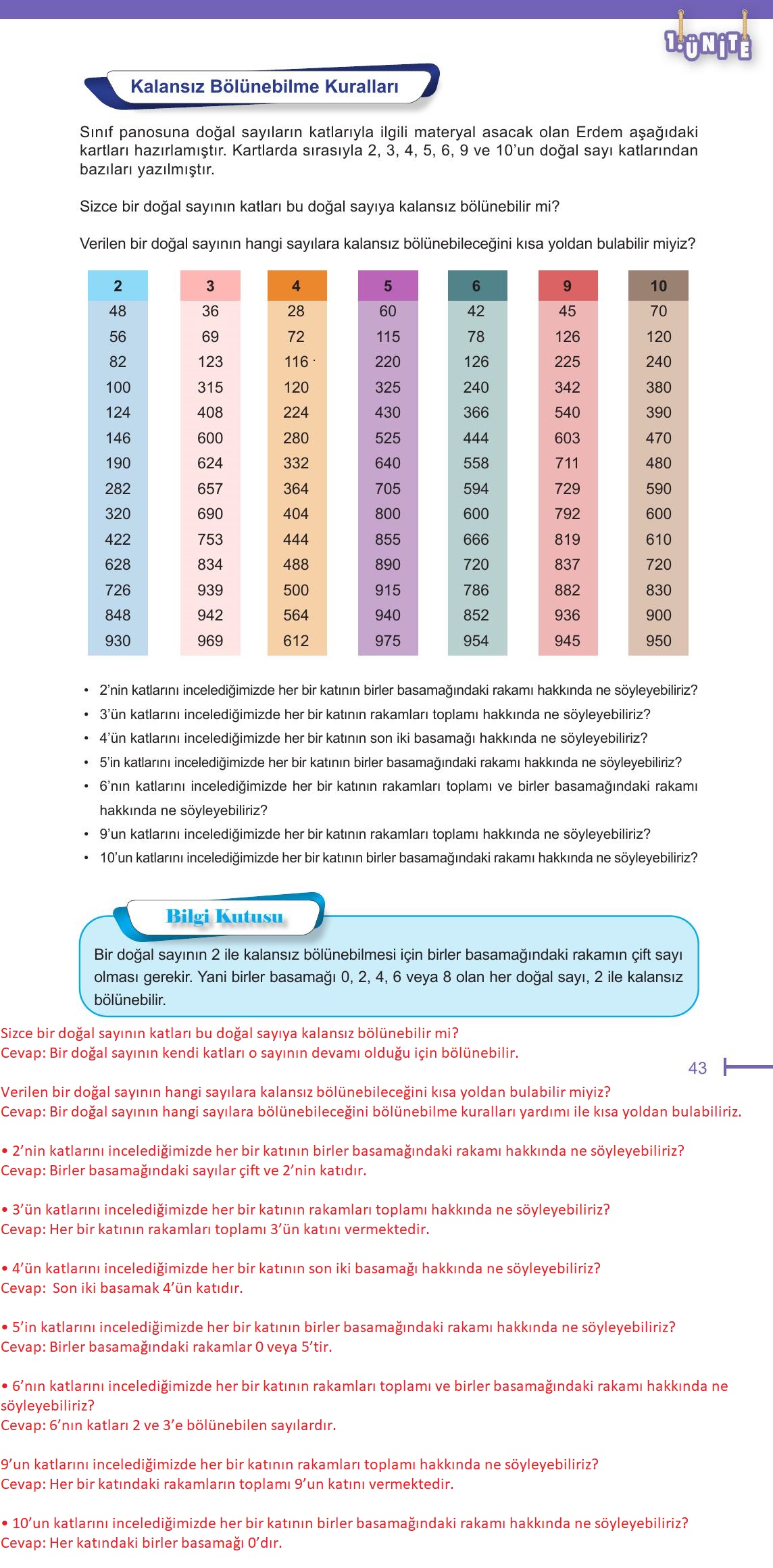 6. Sınıf Meb Yayınları Matematik Ders Kitabı Sayfa 43 Cevapları