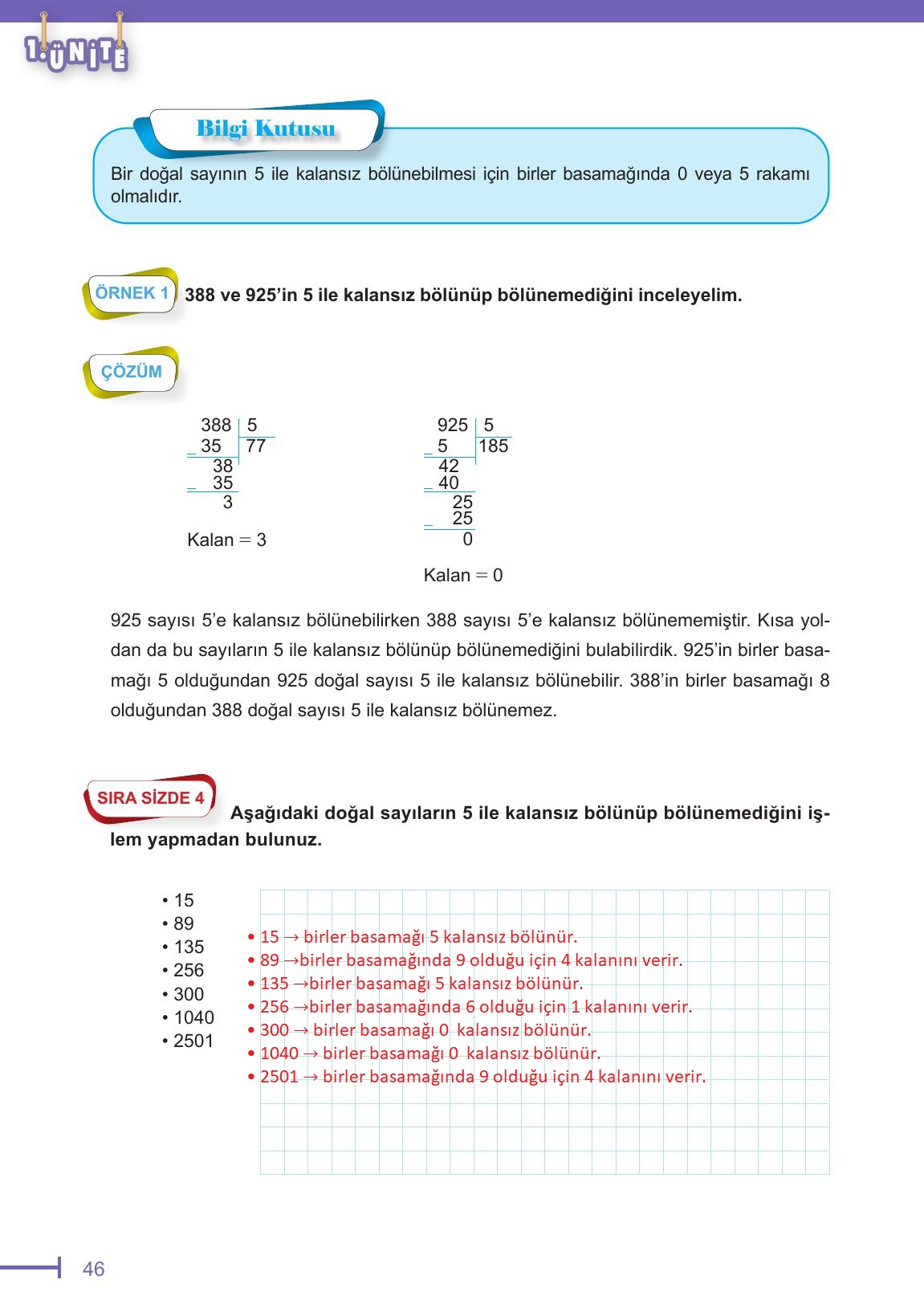 6. Sınıf Meb Yayınları Matematik Ders Kitabı Sayfa 46 Cevapları