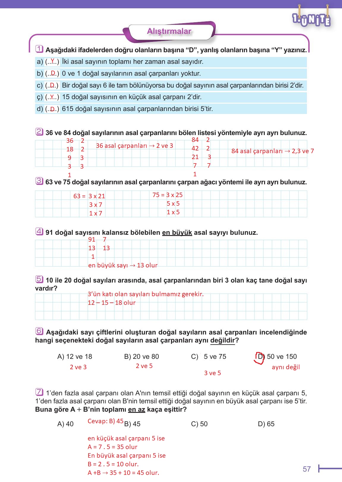 6. Sınıf Meb Yayınları Matematik Ders Kitabı Sayfa 57 Cevapları