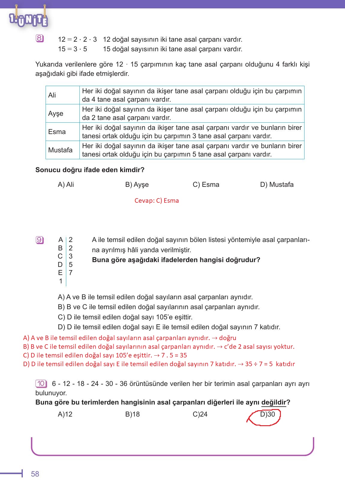6. Sınıf Meb Yayınları Matematik Ders Kitabı Sayfa 58 Cevapları