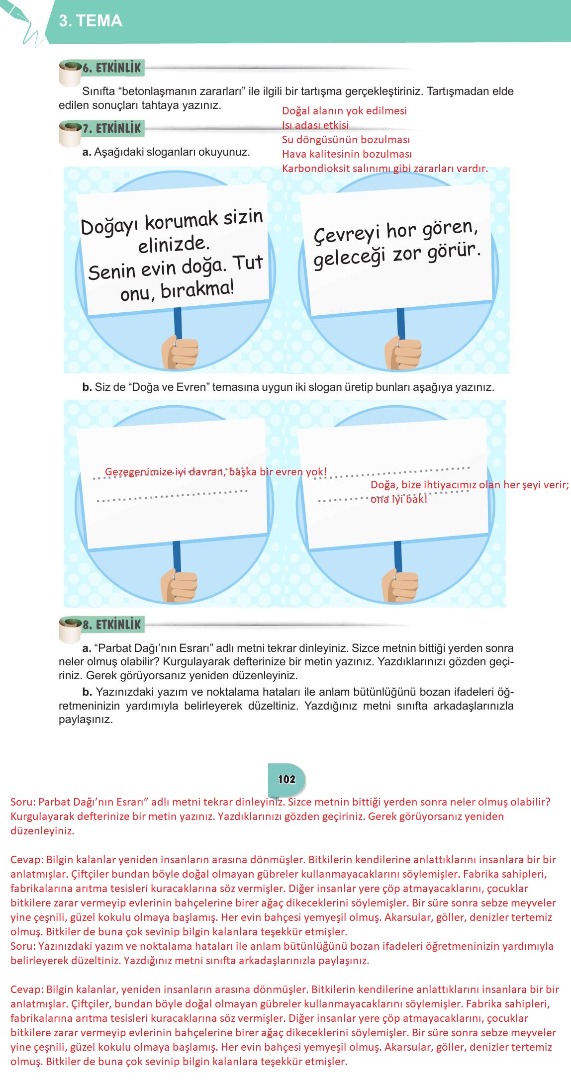 6. Sınıf Meb Yayınları Türkçe Ders Kitabı Sayfa 102 Cevapları