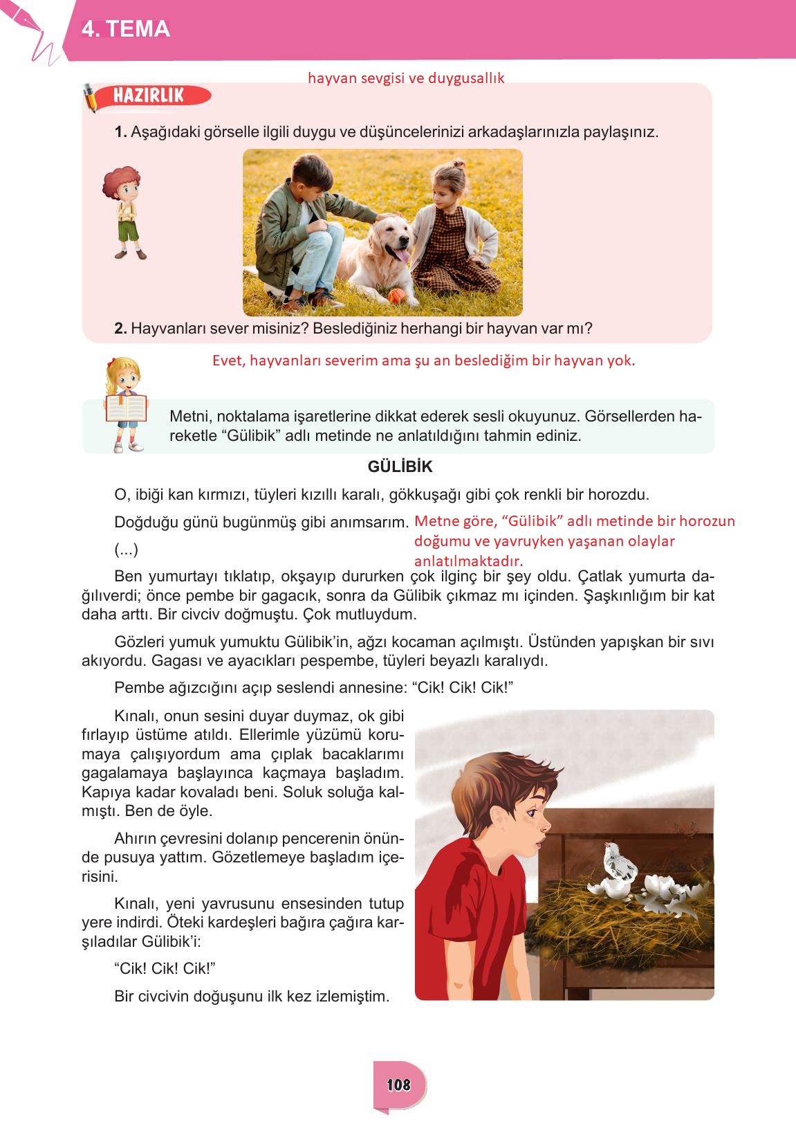 6. Sınıf Meb Yayınları Türkçe Ders Kitabı Sayfa 108 Cevapları