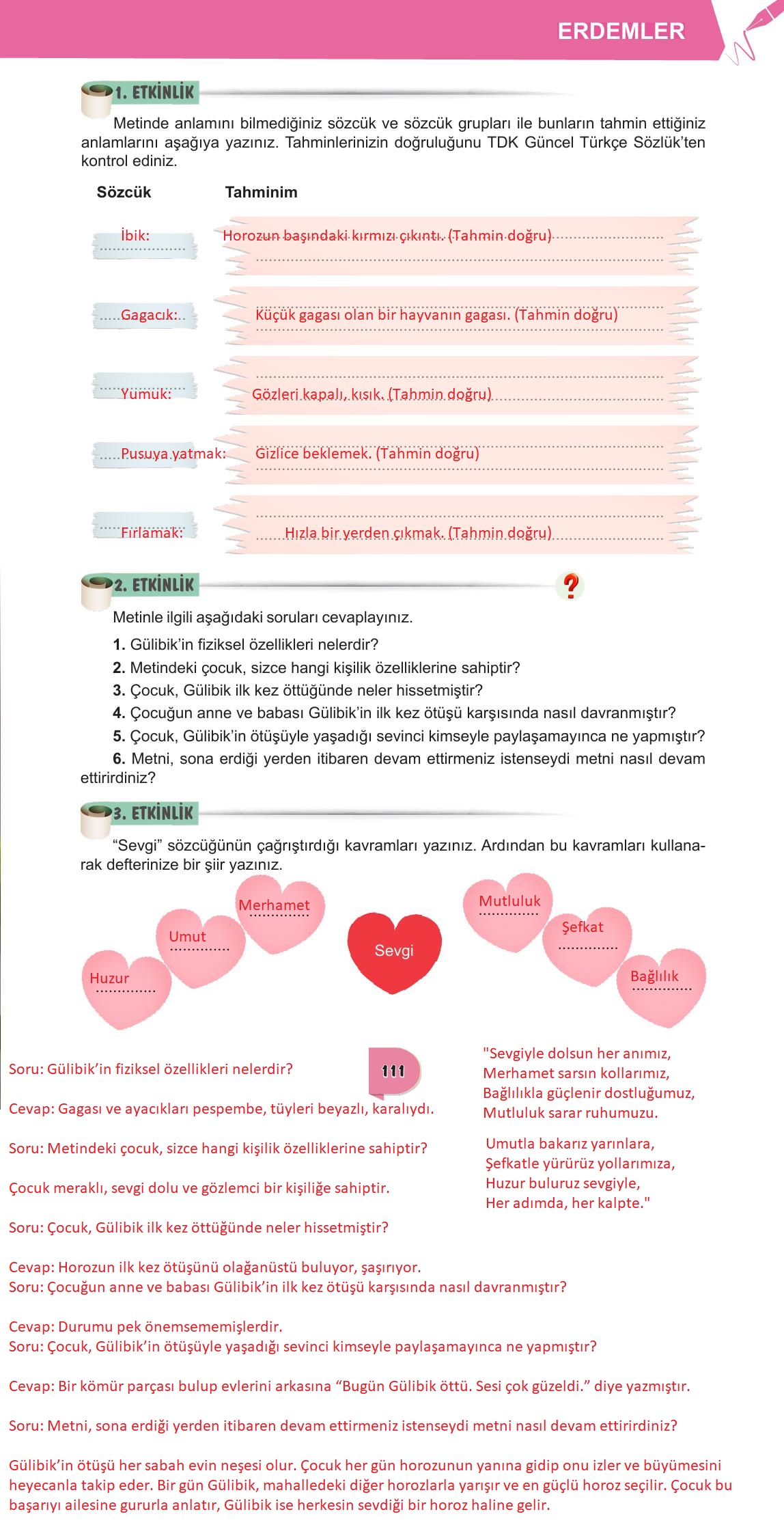 6. Sınıf Meb Yayınları Türkçe Ders Kitabı Sayfa 111 Cevapları