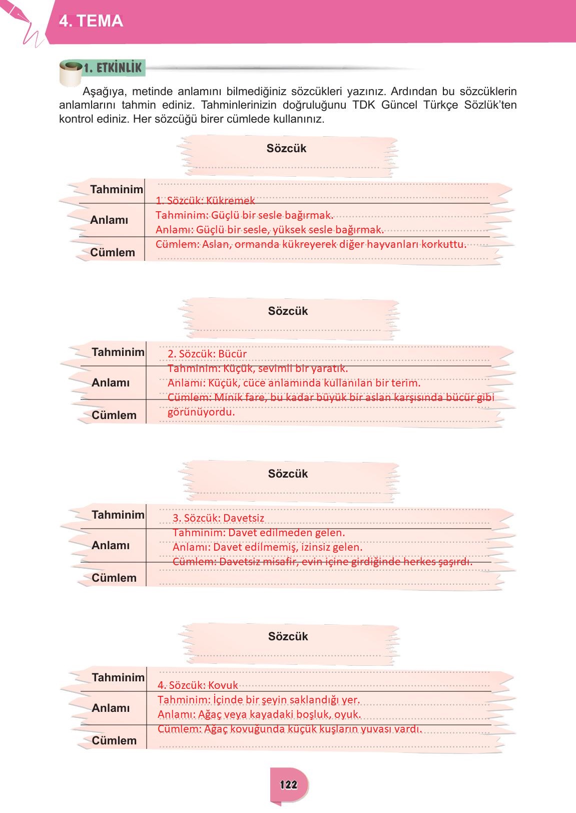 6. Sınıf Meb Yayınları Türkçe Ders Kitabı Sayfa 122 Cevapları