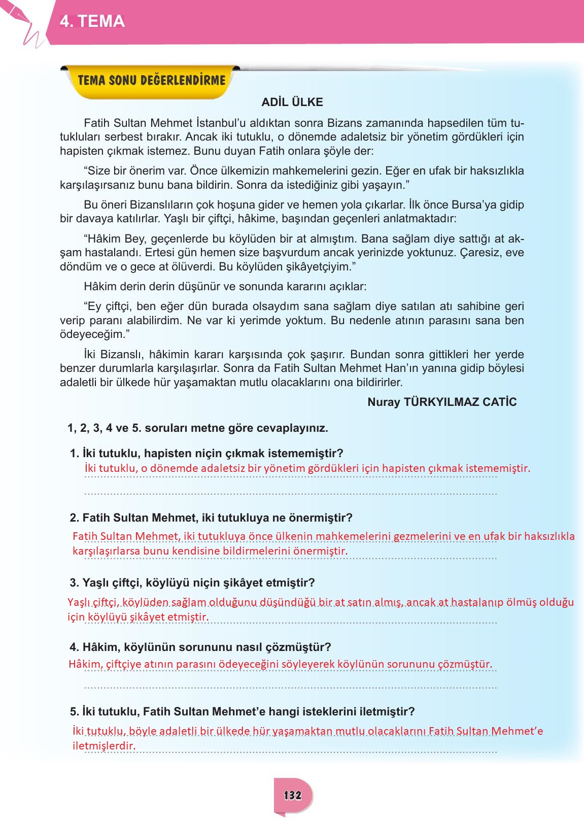 6. Sınıf Meb Yayınları Türkçe Ders Kitabı Sayfa 132 Cevapları