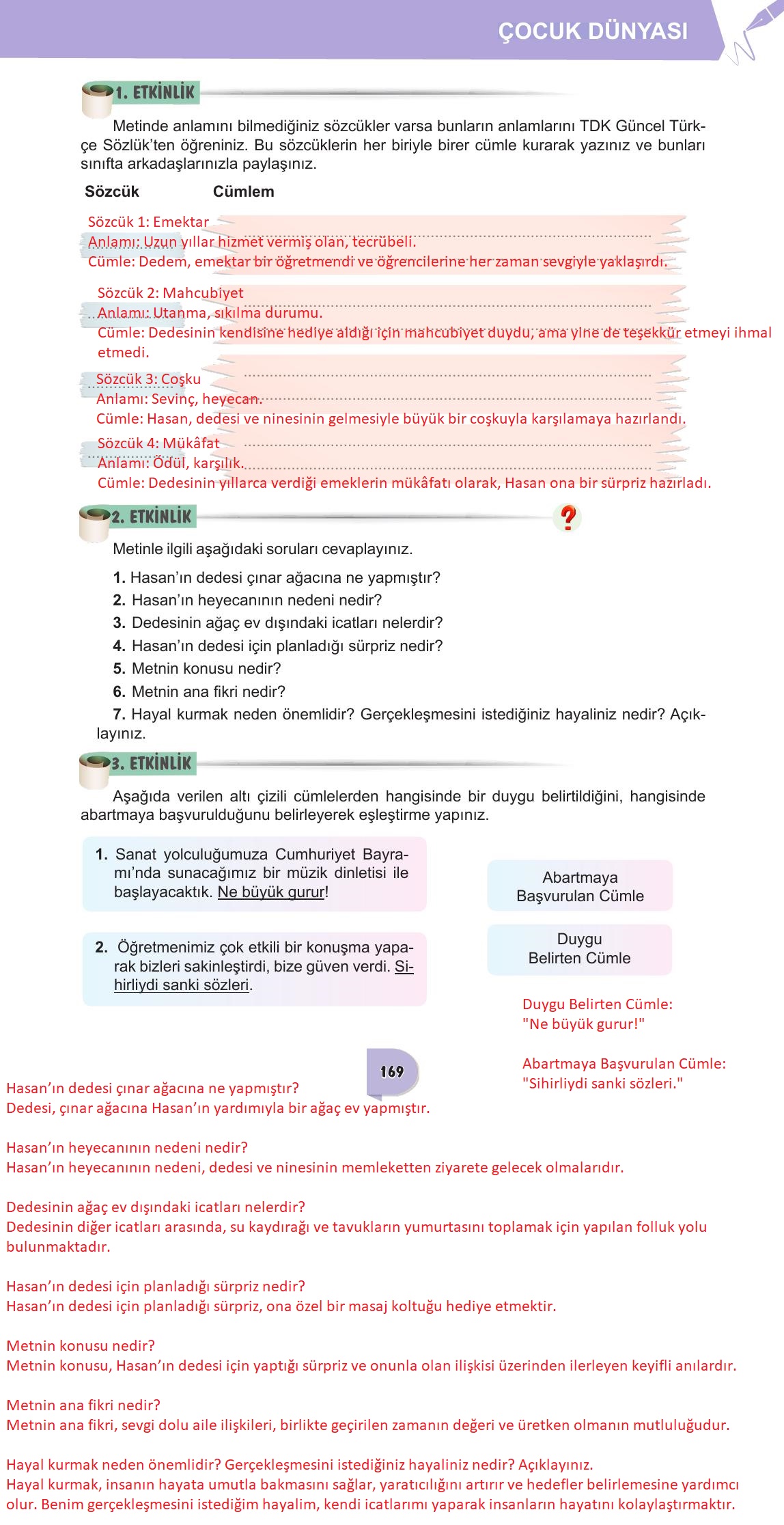 6. Sınıf Meb Yayınları Türkçe Ders Kitabı Sayfa 169 Cevapları