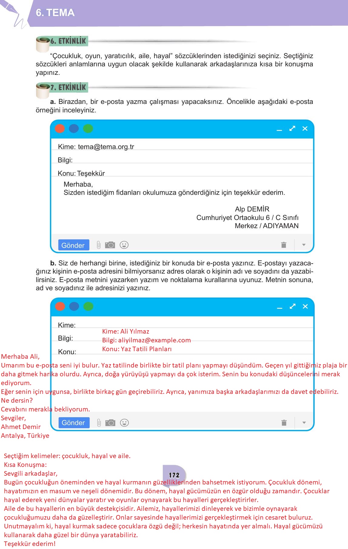 6. Sınıf Meb Yayınları Türkçe Ders Kitabı Sayfa 172 Cevapları