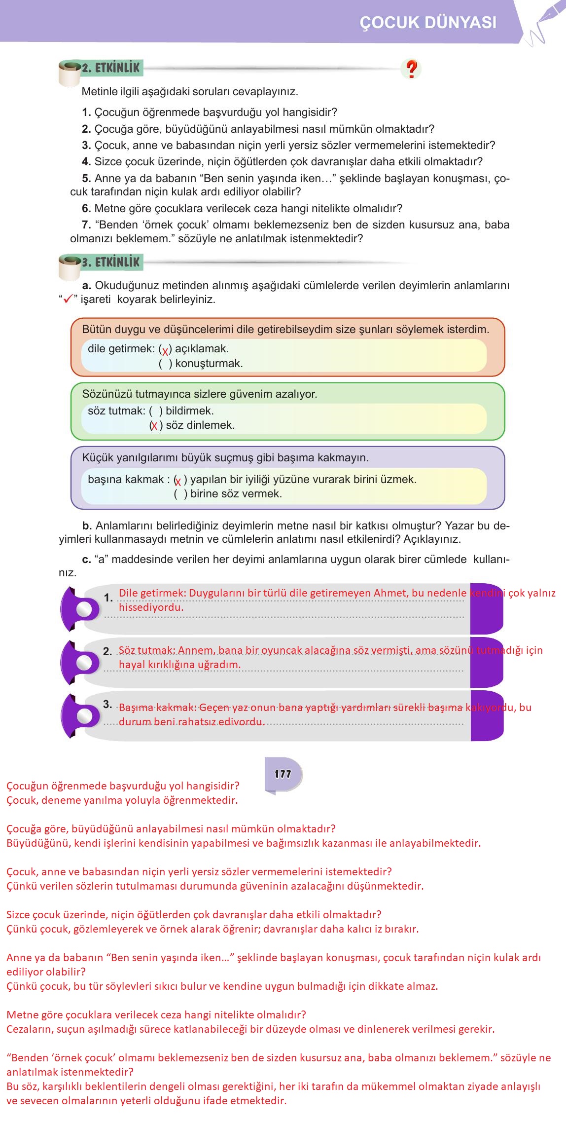 6. Sınıf Meb Yayınları Türkçe Ders Kitabı Sayfa 177 Cevapları