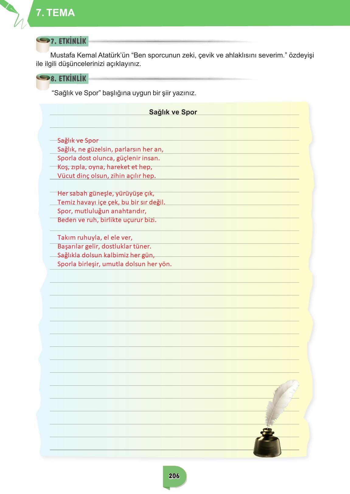 6. Sınıf Meb Yayınları Türkçe Ders Kitabı Sayfa 206 Cevapları