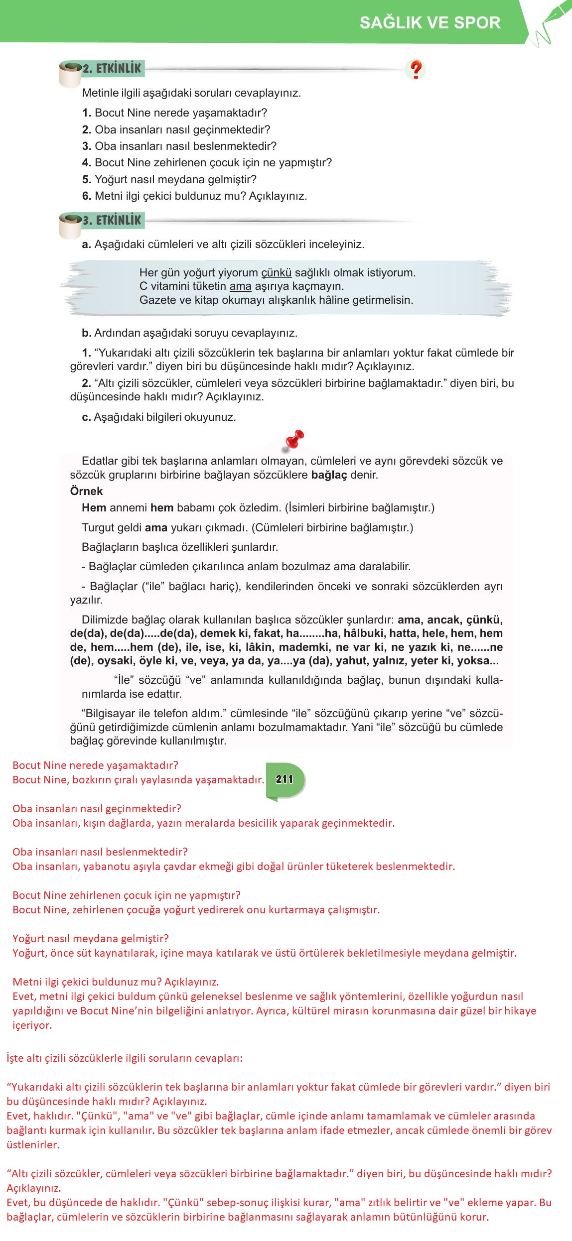 6. Sınıf Meb Yayınları Türkçe Ders Kitabı Sayfa 211 Cevapları