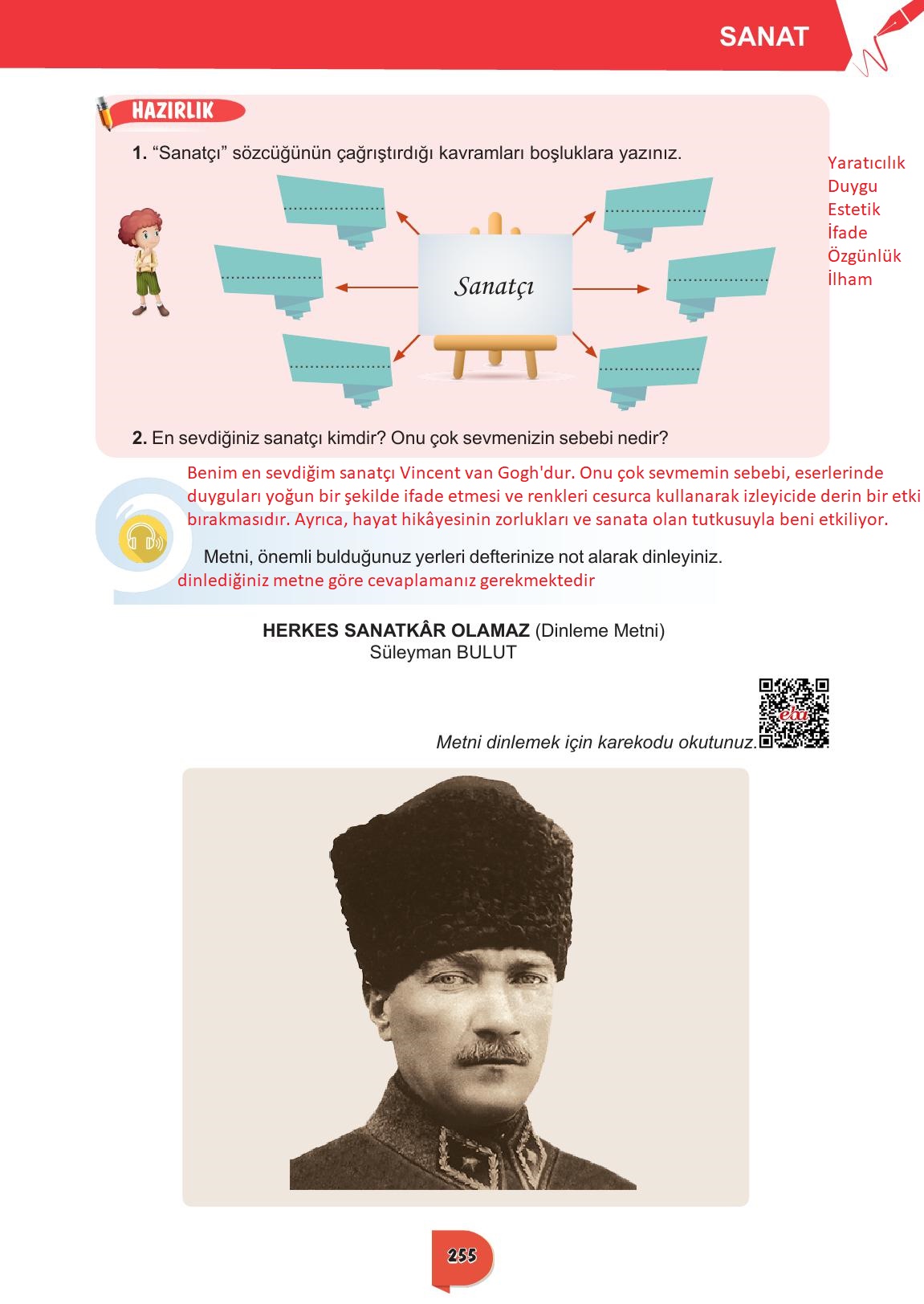 6. Sınıf Meb Yayınları Türkçe Ders Kitabı Sayfa 255 Cevapları