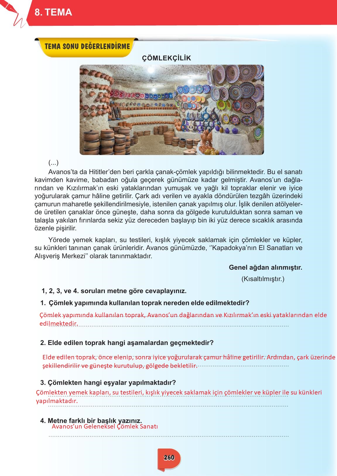 6. Sınıf Meb Yayınları Türkçe Ders Kitabı Sayfa 260 Cevapları