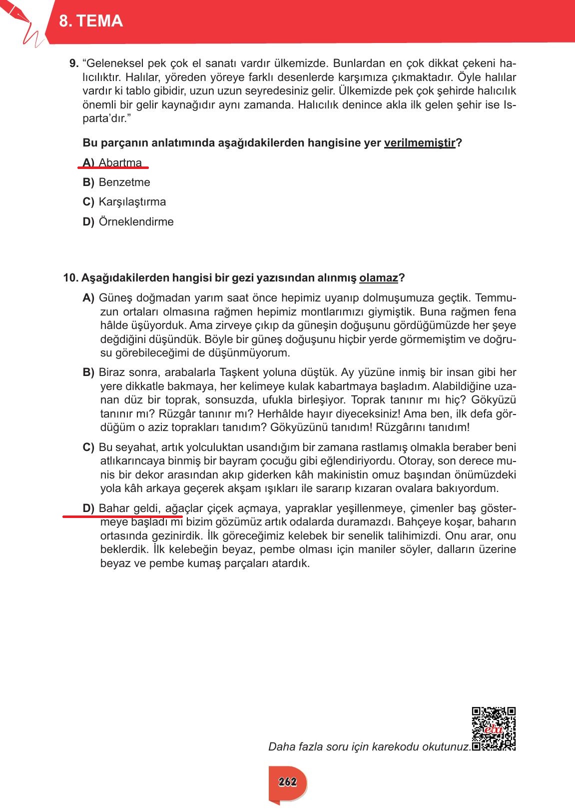 6. Sınıf Meb Yayınları Türkçe Ders Kitabı Sayfa 262 Cevapları