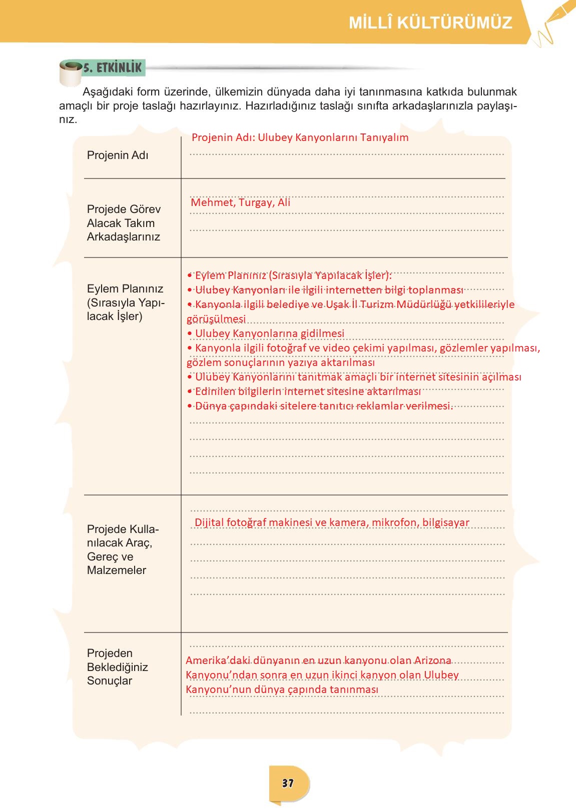 6. Sınıf Meb Yayınları Türkçe Ders Kitabı Sayfa 37 Cevapları