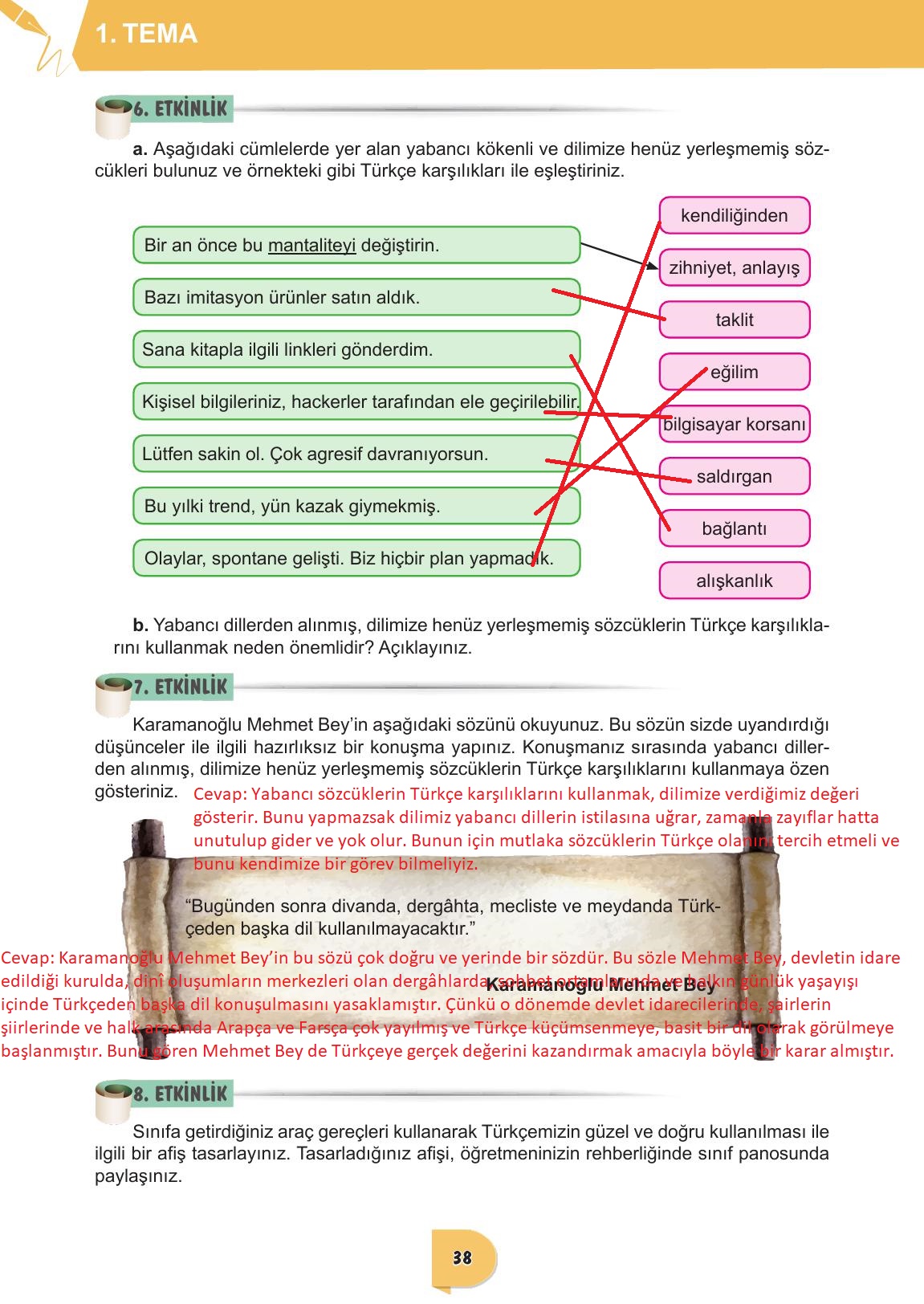 6. Sınıf Meb Yayınları Türkçe Ders Kitabı Sayfa 38 Cevapları