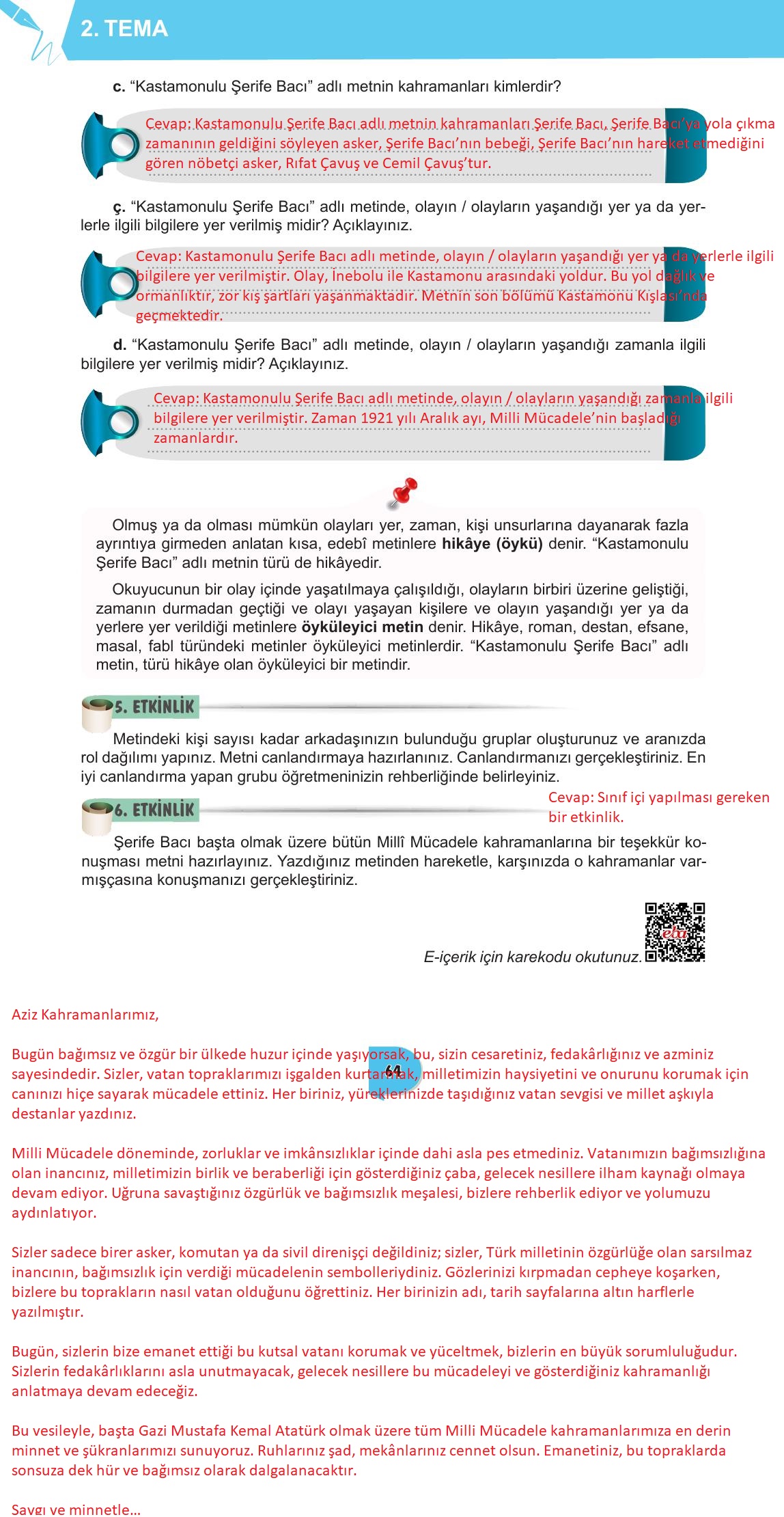 6. Sınıf Meb Yayınları Türkçe Ders Kitabı Sayfa 64 Cevapları