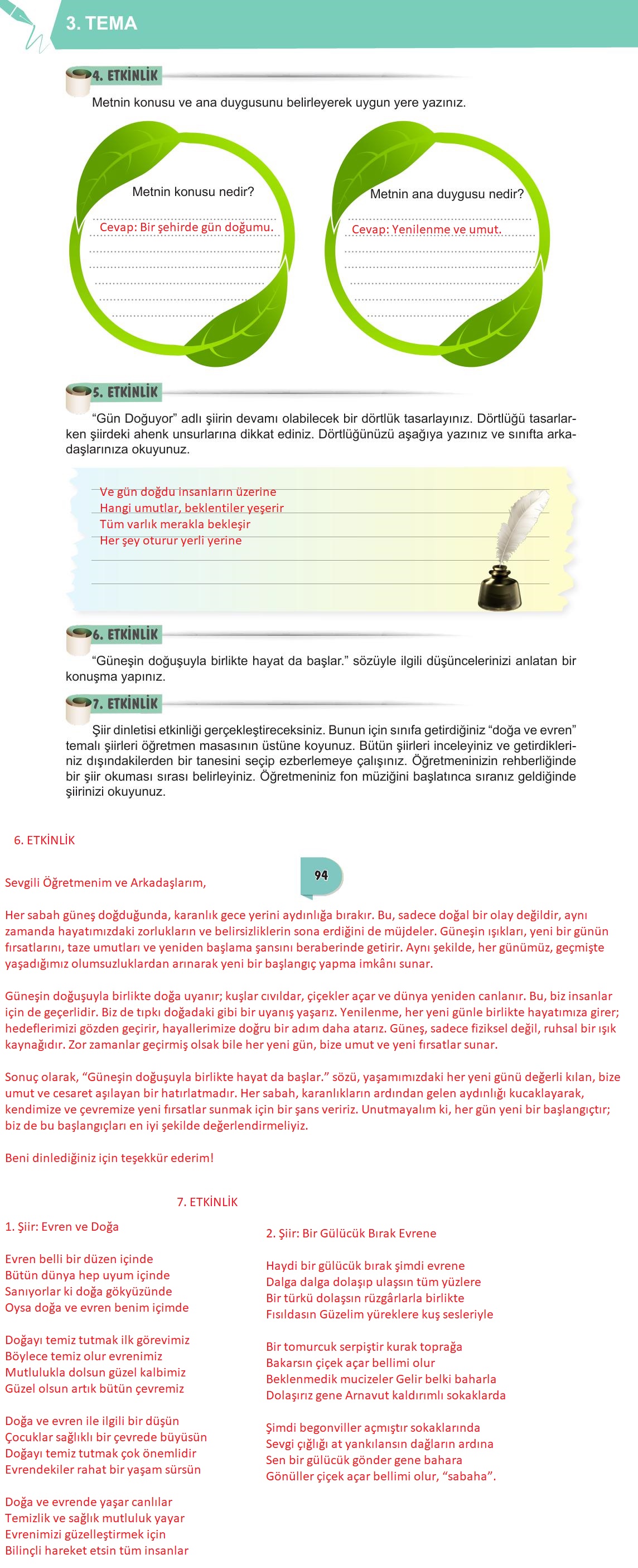 6. Sınıf Meb Yayınları Türkçe Ders Kitabı Sayfa 94 Cevapları
