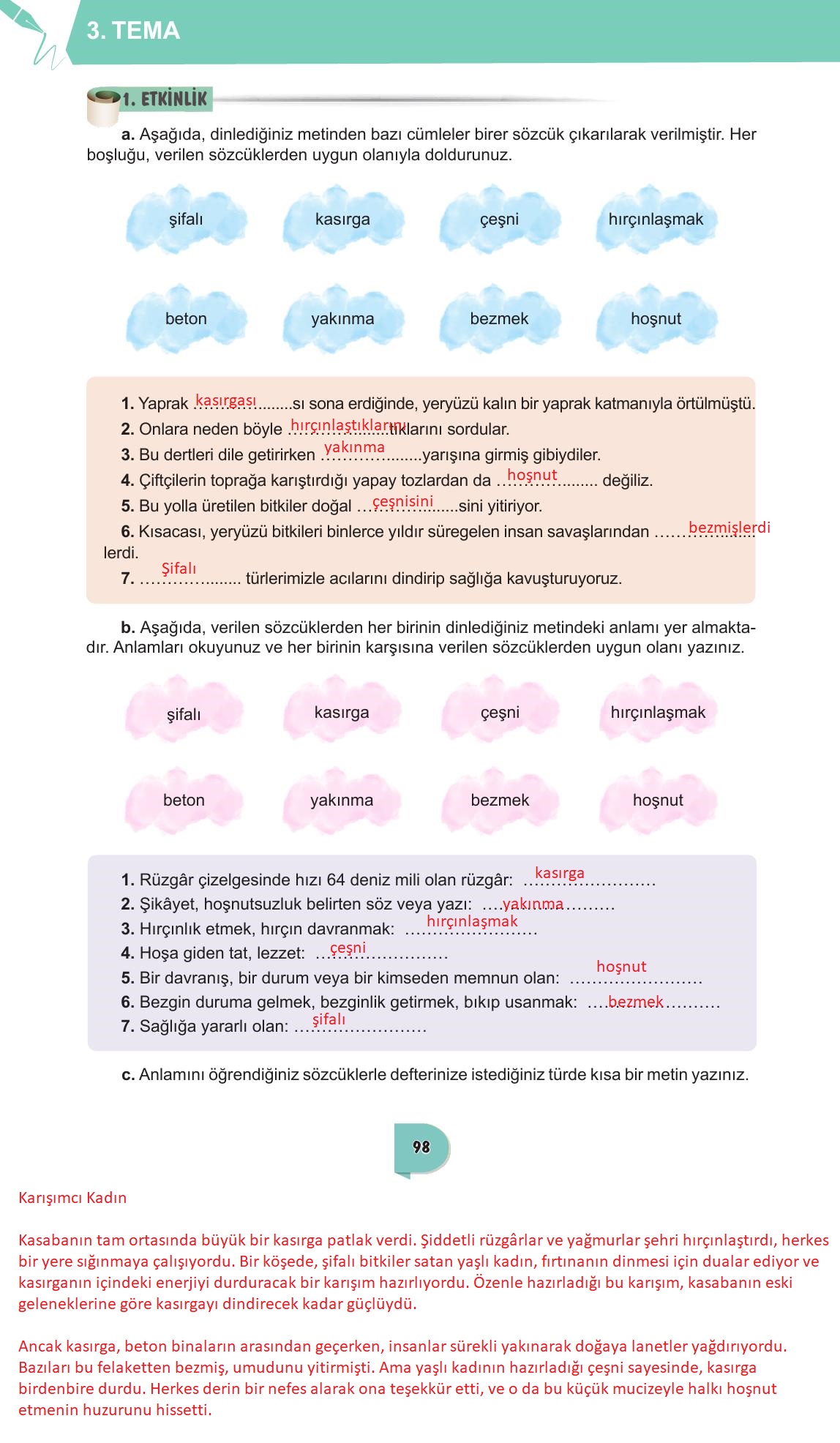 6. Sınıf Meb Yayınları Türkçe Ders Kitabı Sayfa 98 Cevapları