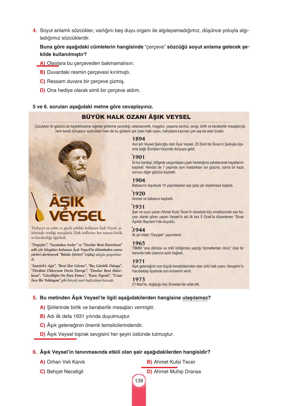6. Sınıf Yıldırım Yayınları Türkçe Ders Kitabı Sayfa 139 Cevapları 6. Sınıf Yıldırım Yayınları Türkçe Ders Kitabı Sayfa 139 Cevapları