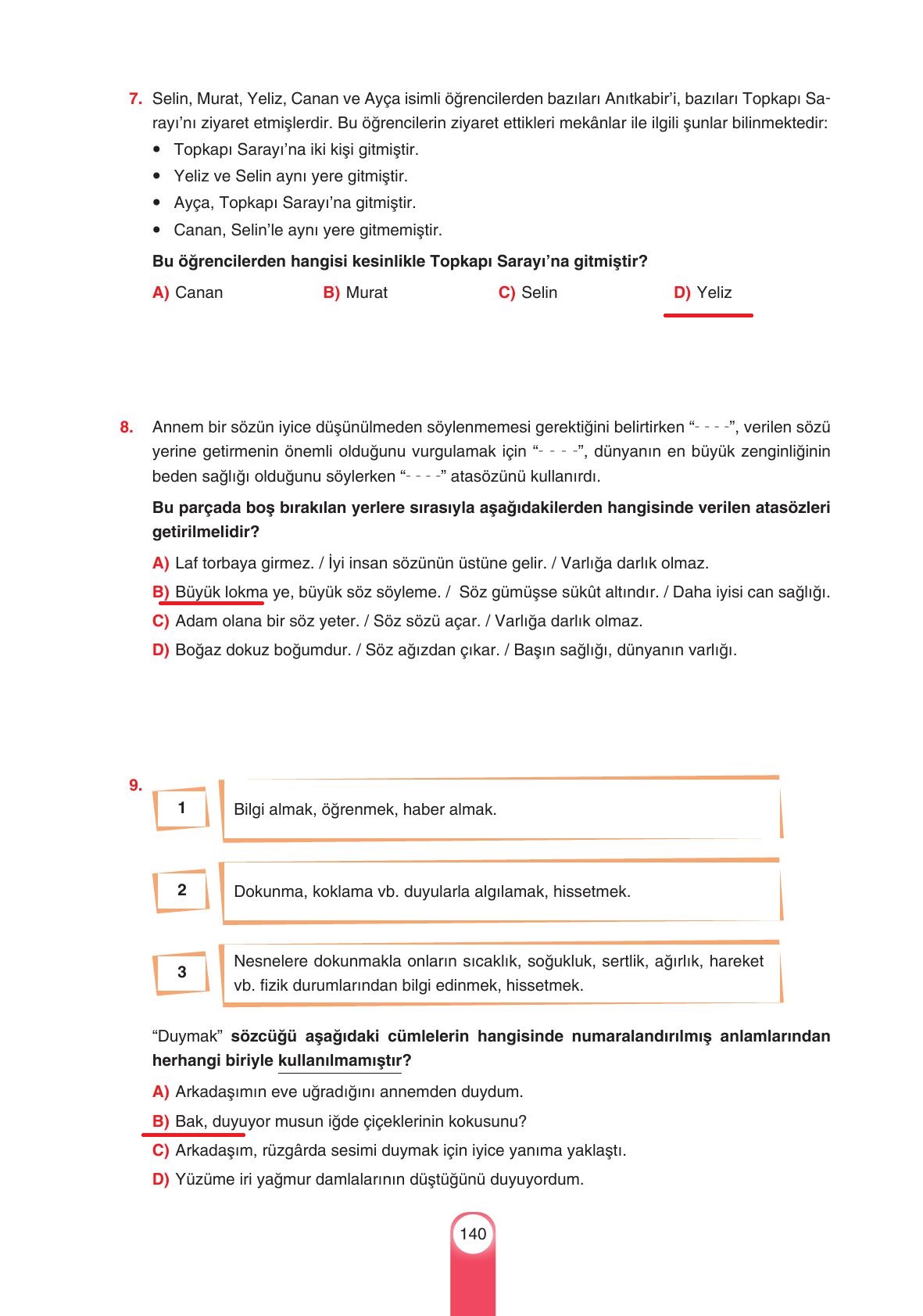6. Sınıf Yıldırım Yayınları Türkçe Ders Kitabı Sayfa 140 Cevapları 6. Sınıf Yıldırım Yayınları Türkçe Ders Kitabı Sayfa 140 Cevapları