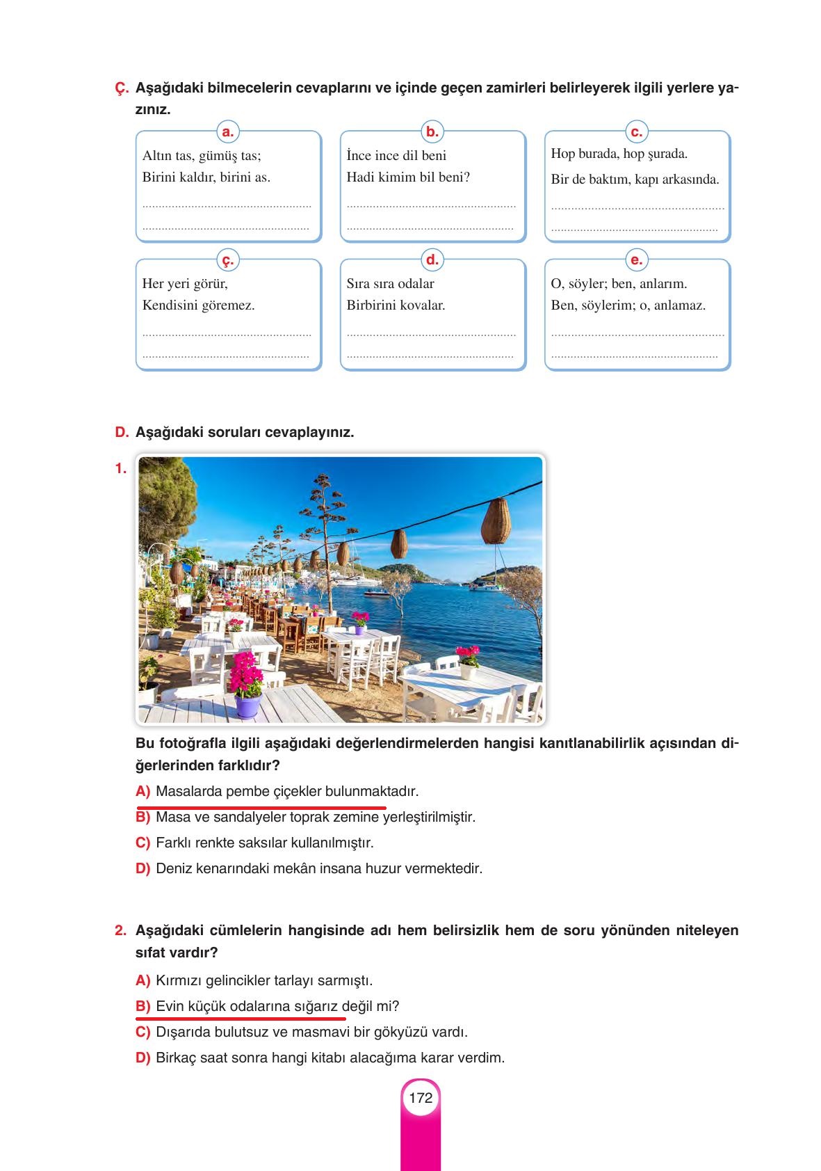 6. Sınıf Yıldırım Yayınları Türkçe Ders Kitabı Sayfa 172 Cevapları 6. Sınıf Yıldırım Yayınları Türkçe Ders Kitabı Sayfa 172 Cevapları