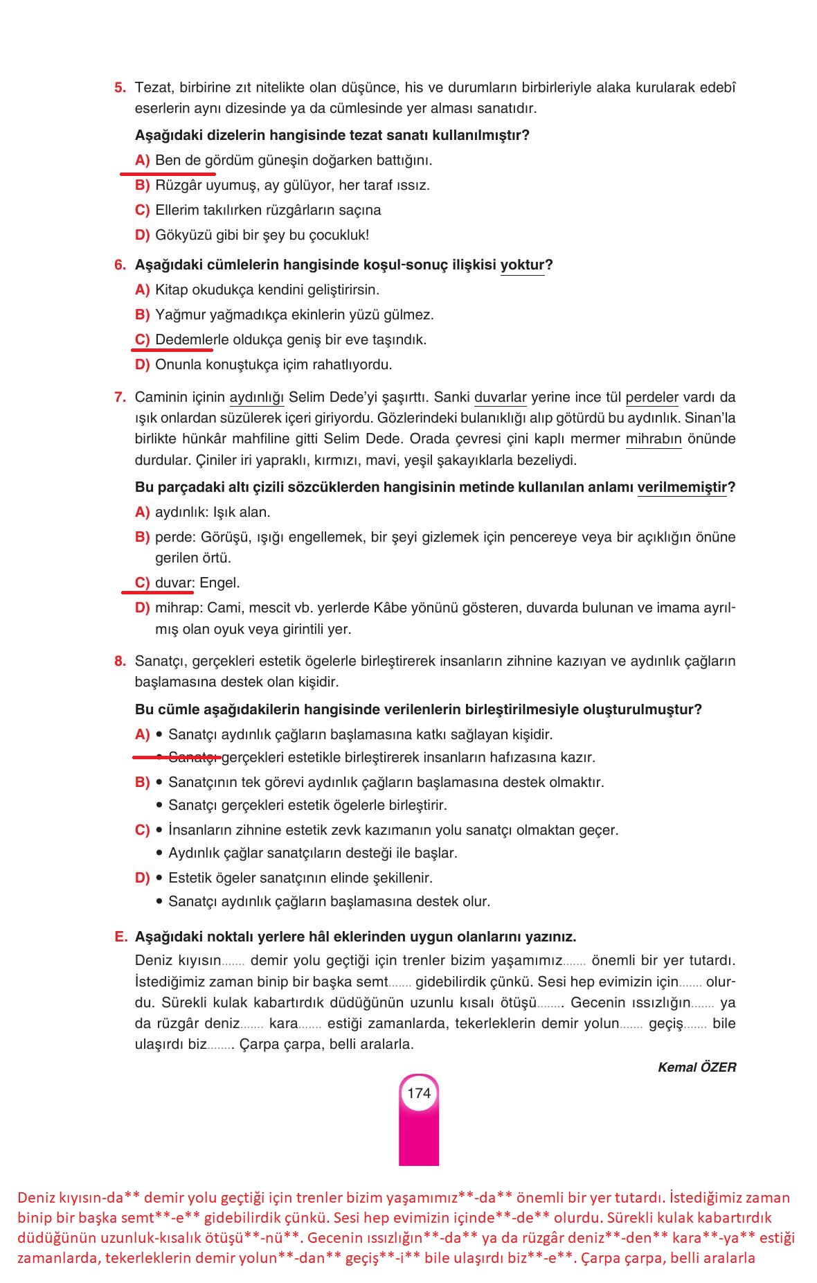 6. Sınıf Yıldırım Yayınları Türkçe Ders Kitabı Sayfa 174 Cevapları 6. Sınıf Yıldırım Yayınları Türkçe Ders Kitabı Sayfa 174 Cevapları
