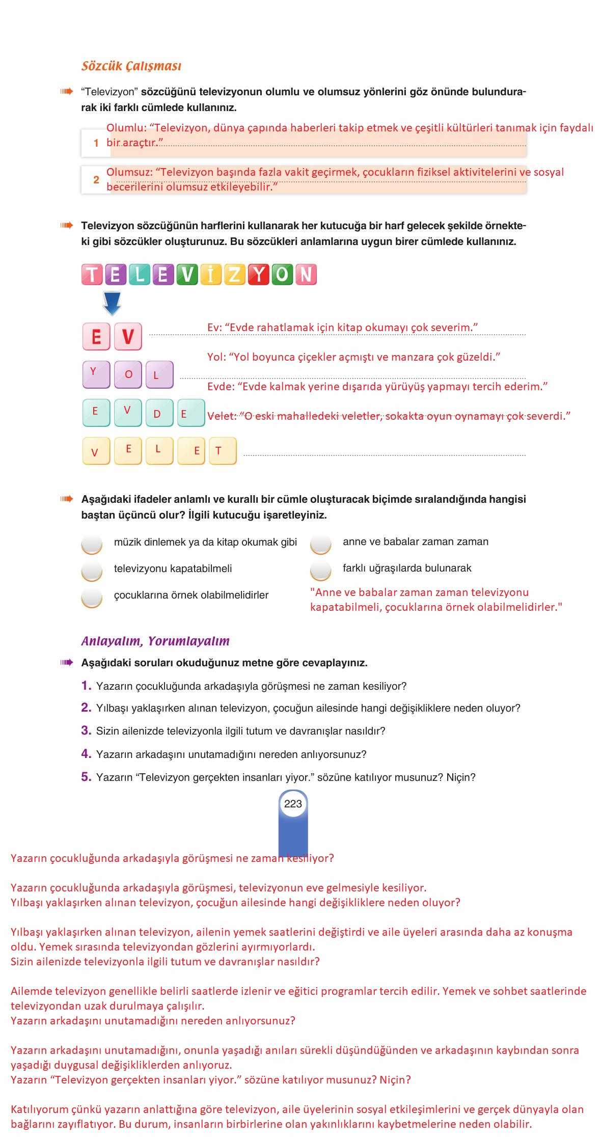6. Sınıf Yıldırım Yayınları Türkçe Ders Kitabı Sayfa 223 Cevapları 6. Sınıf Yıldırım Yayınları Türkçe Ders Kitabı Sayfa 223 Cevapları