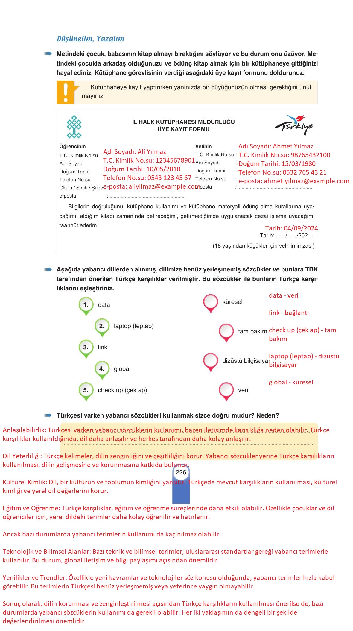 6. Sınıf Yıldırım Yayınları Türkçe Ders Kitabı Sayfa 226 Cevapları 6. Sınıf Yıldırım Yayınları Türkçe Ders Kitabı Sayfa 226 Cevapları