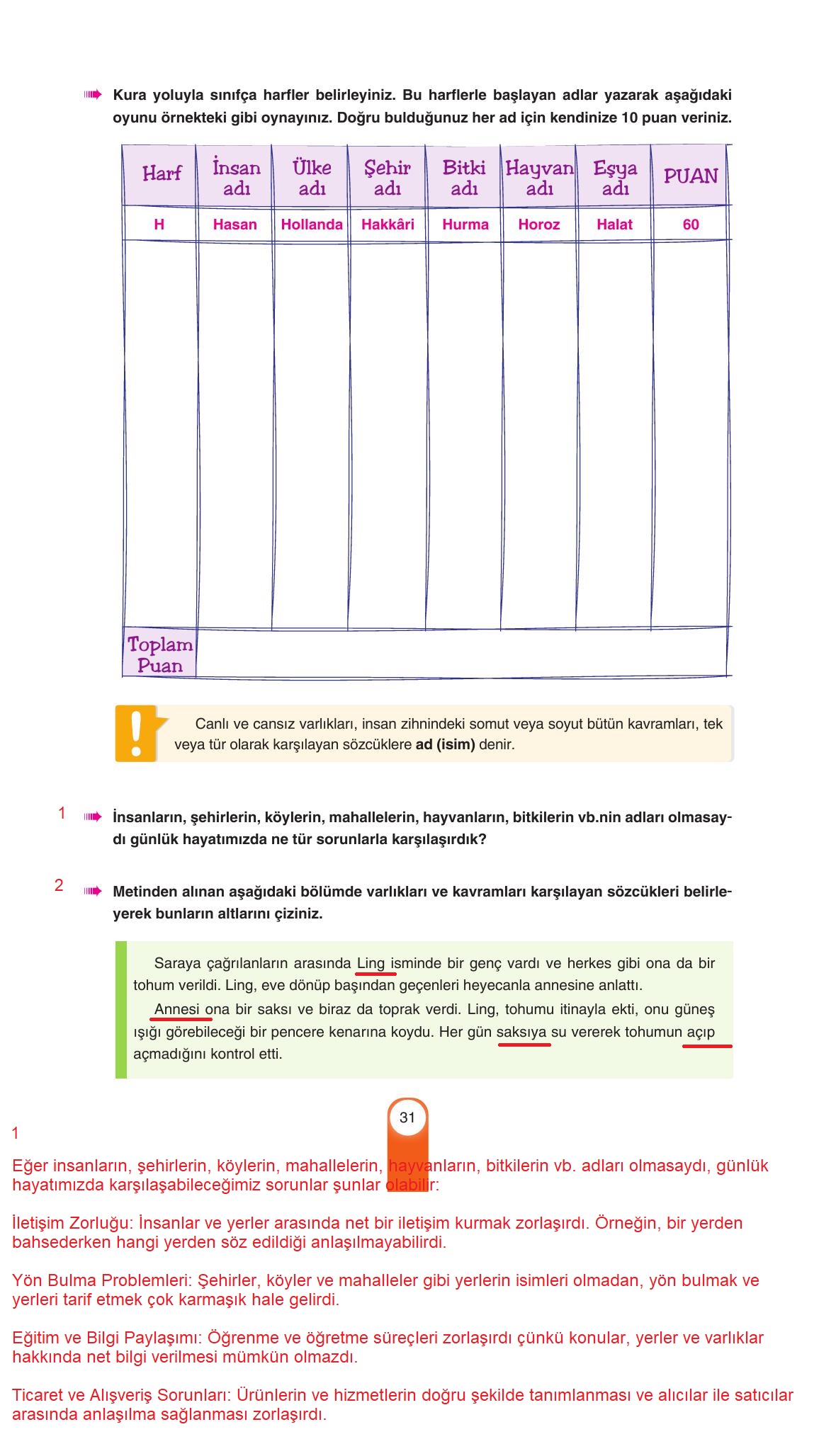 6. Sınıf Yıldırım Yayınları Türkçe Ders Kitabı Sayfa 31 Cevapları 6. Sınıf Yıldırım Yayınları Türkçe Ders Kitabı Sayfa 31 Cevapları