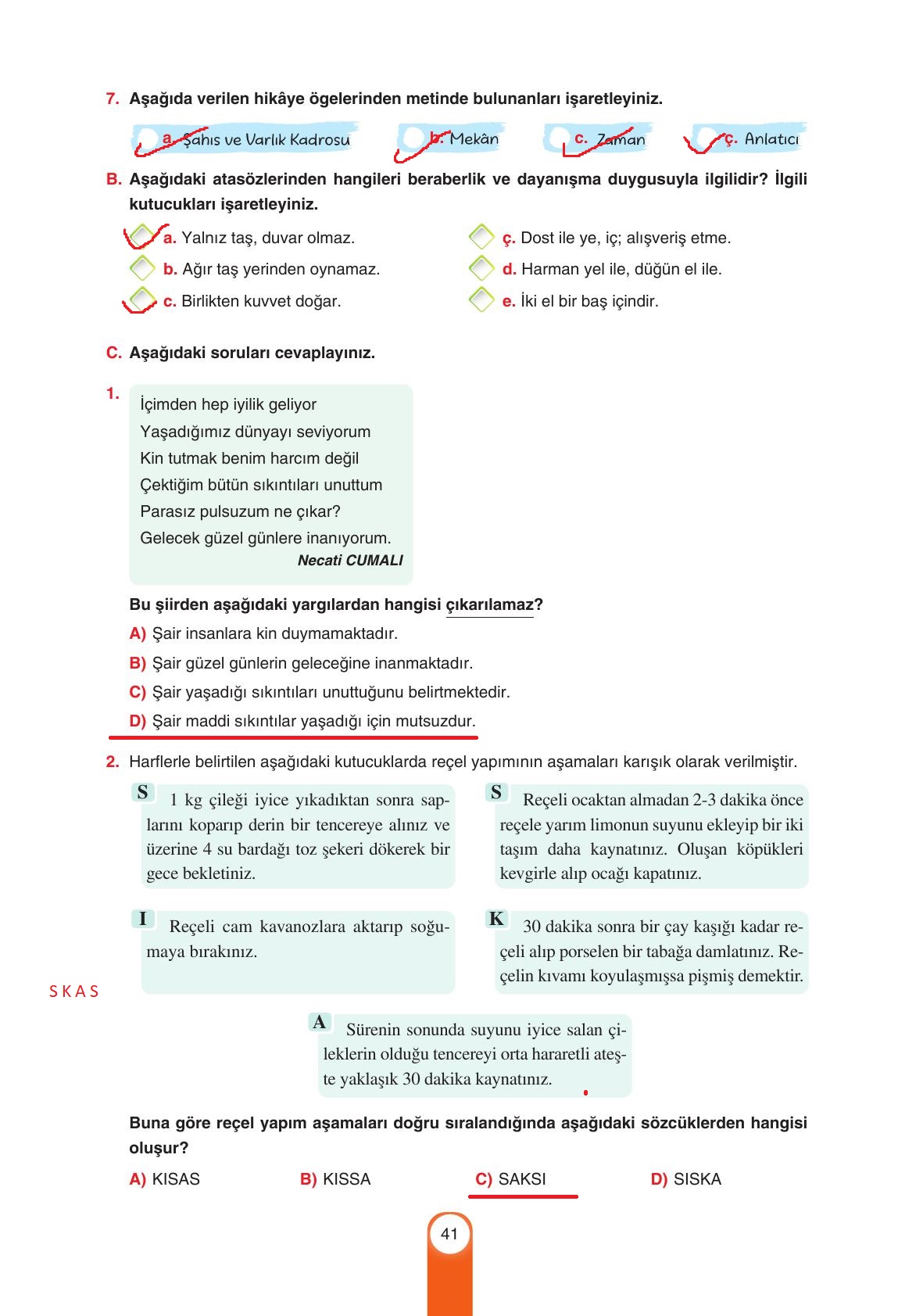 6. Sınıf Yıldırım Yayınları Türkçe Ders Kitabı Sayfa 41 Cevapları 6. Sınıf Yıldırım Yayınları Türkçe Ders Kitabı Sayfa 41 Cevapları
