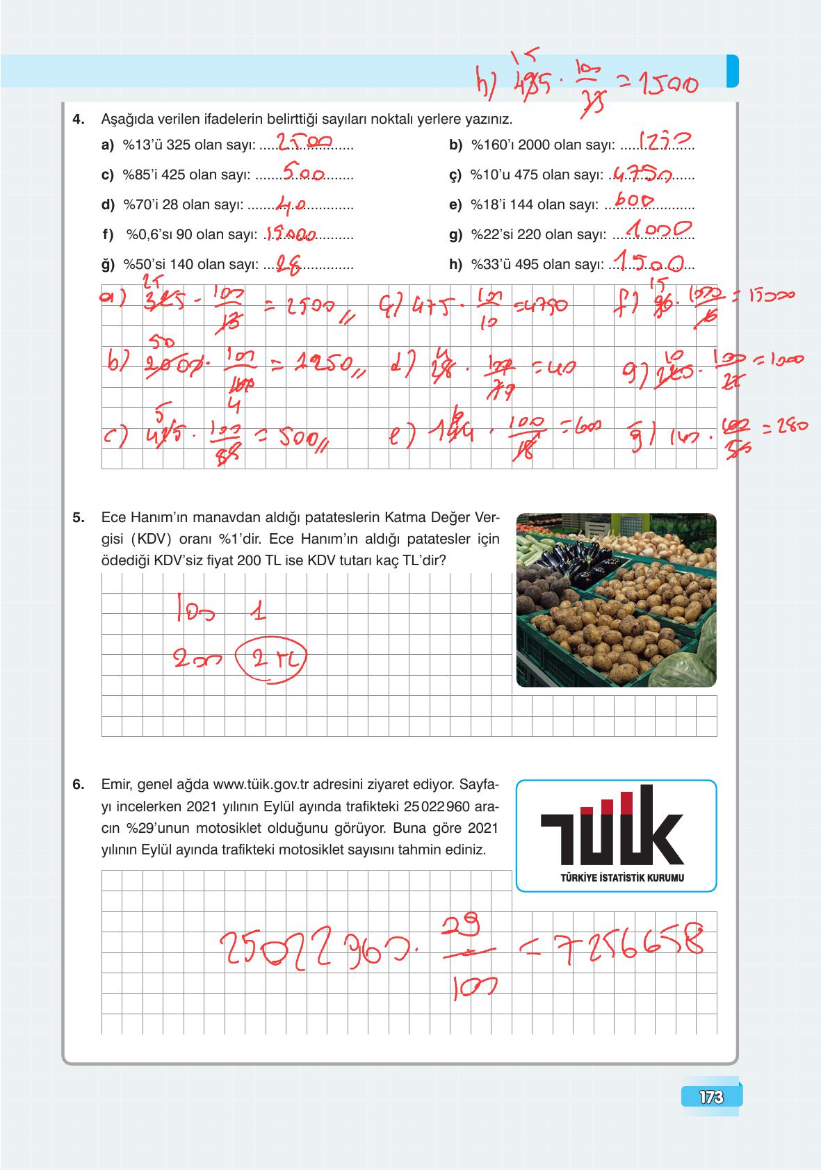 7. Sınıf Edat Yayınları Matematik Ders Kitabı Sayfa 173 Cevapları 7. Sınıf Edat Yayınları Matematik Ders Kitabı Sayfa 173 Cevapları