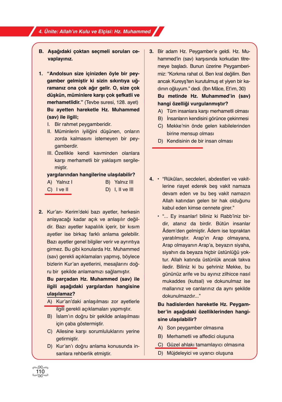 7. Sınıf Erkad Yayıncılık Din Kültürü Ve Ahlak Bilgisi Ders Kitabı Sayfa 110 Cevapları