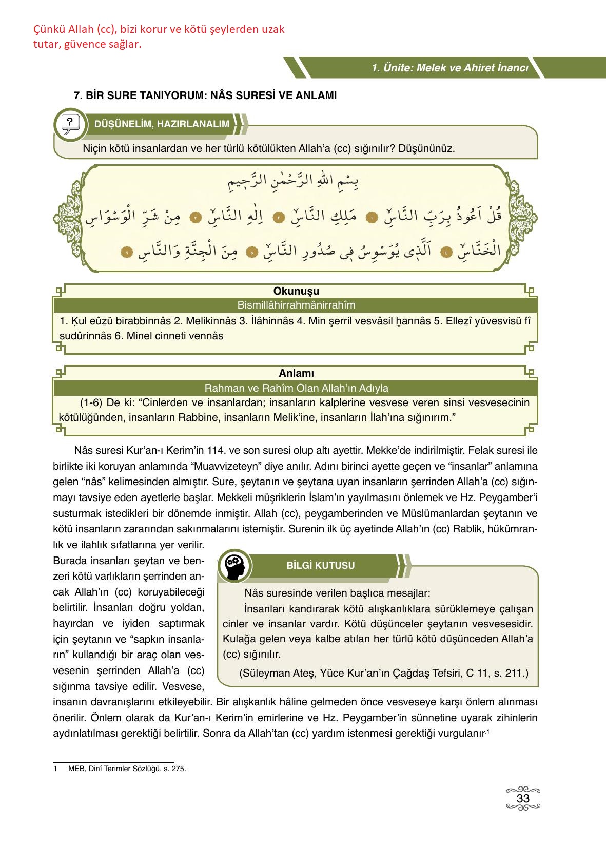 7. Sınıf Erkad Yayıncılık Din Kültürü Ve Ahlak Bilgisi Ders Kitabı Sayfa 33 Cevapları