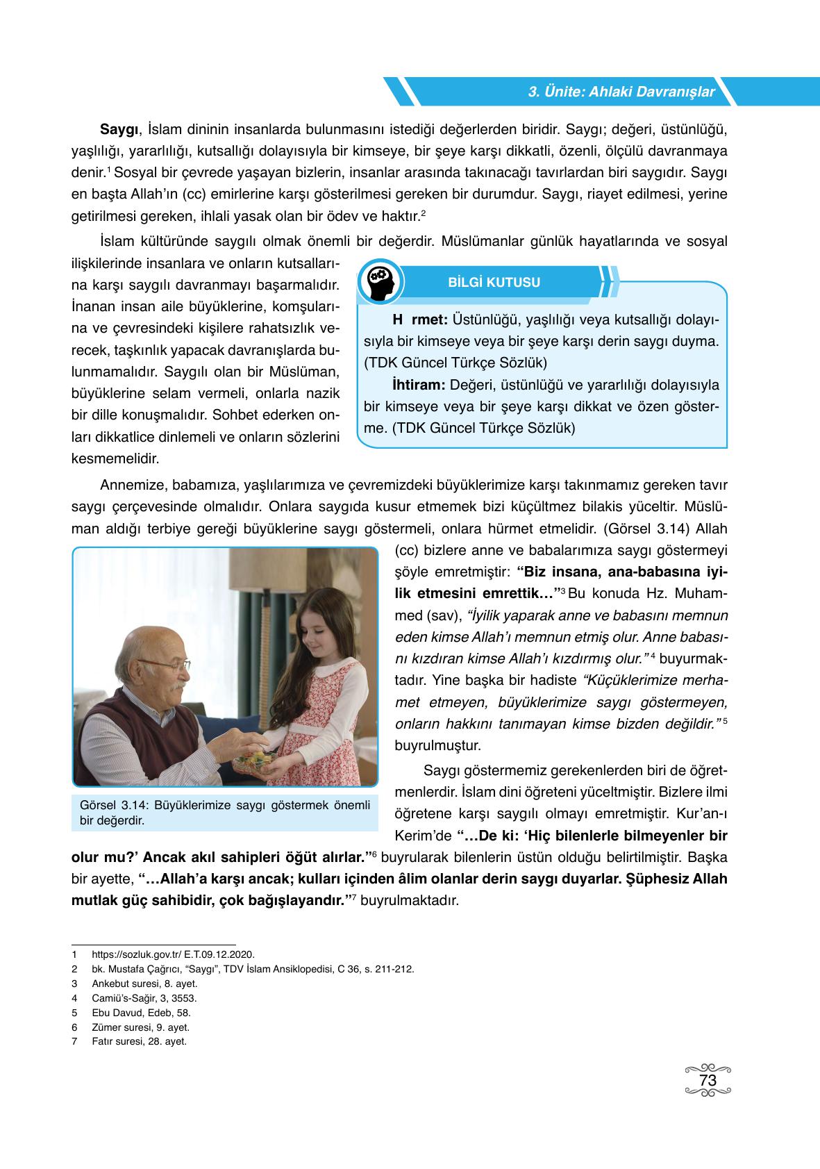 7. Sınıf Erkad Yayıncılık Din Kültürü Ve Ahlak Bilgisi Ders Kitabı Sayfa 73 Cevapları