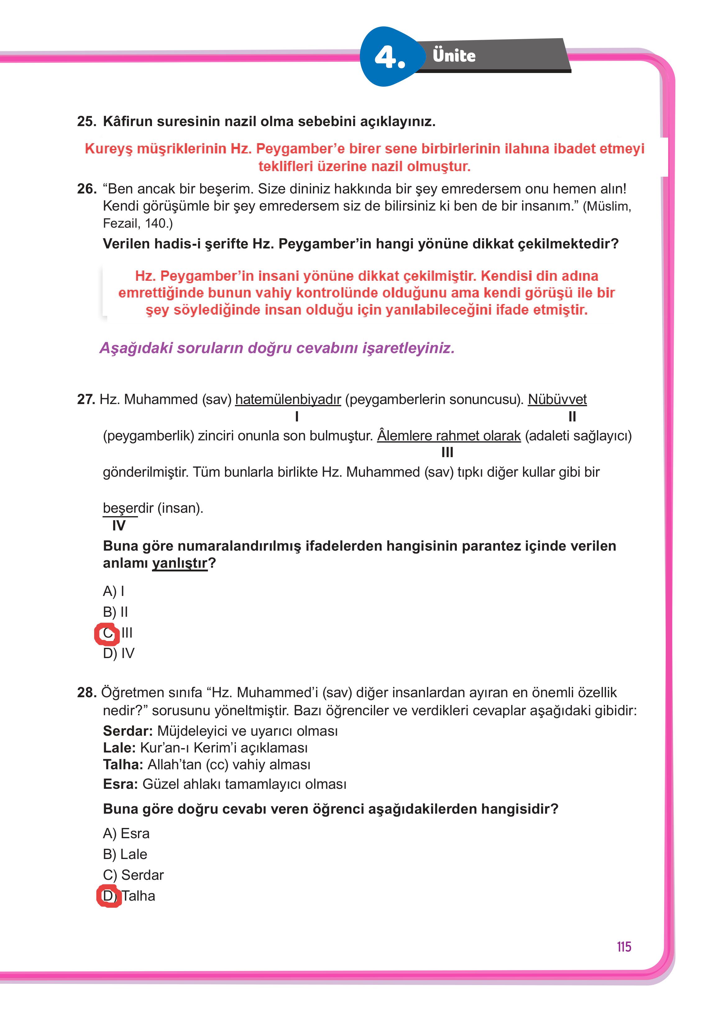 7. Sınıf Meb Yayınları Din Kültürü Ve Ahlak Bilgisi Ders Kitabı Sayfa 115 Cevapları
