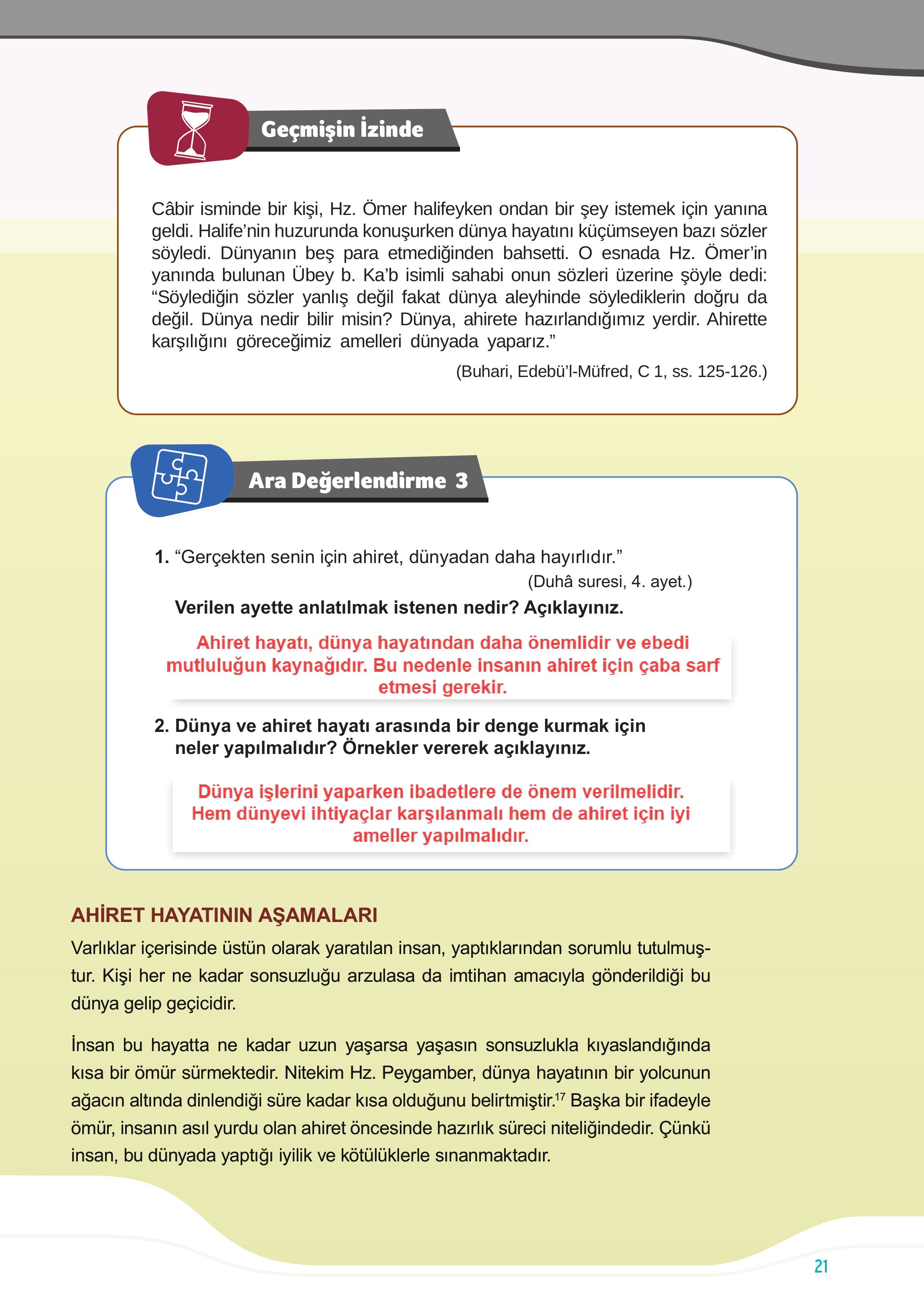 7. Sınıf Meb Yayınları Din Kültürü Ve Ahlak Bilgisi Ders Kitabı Sayfa 21 Cevapları