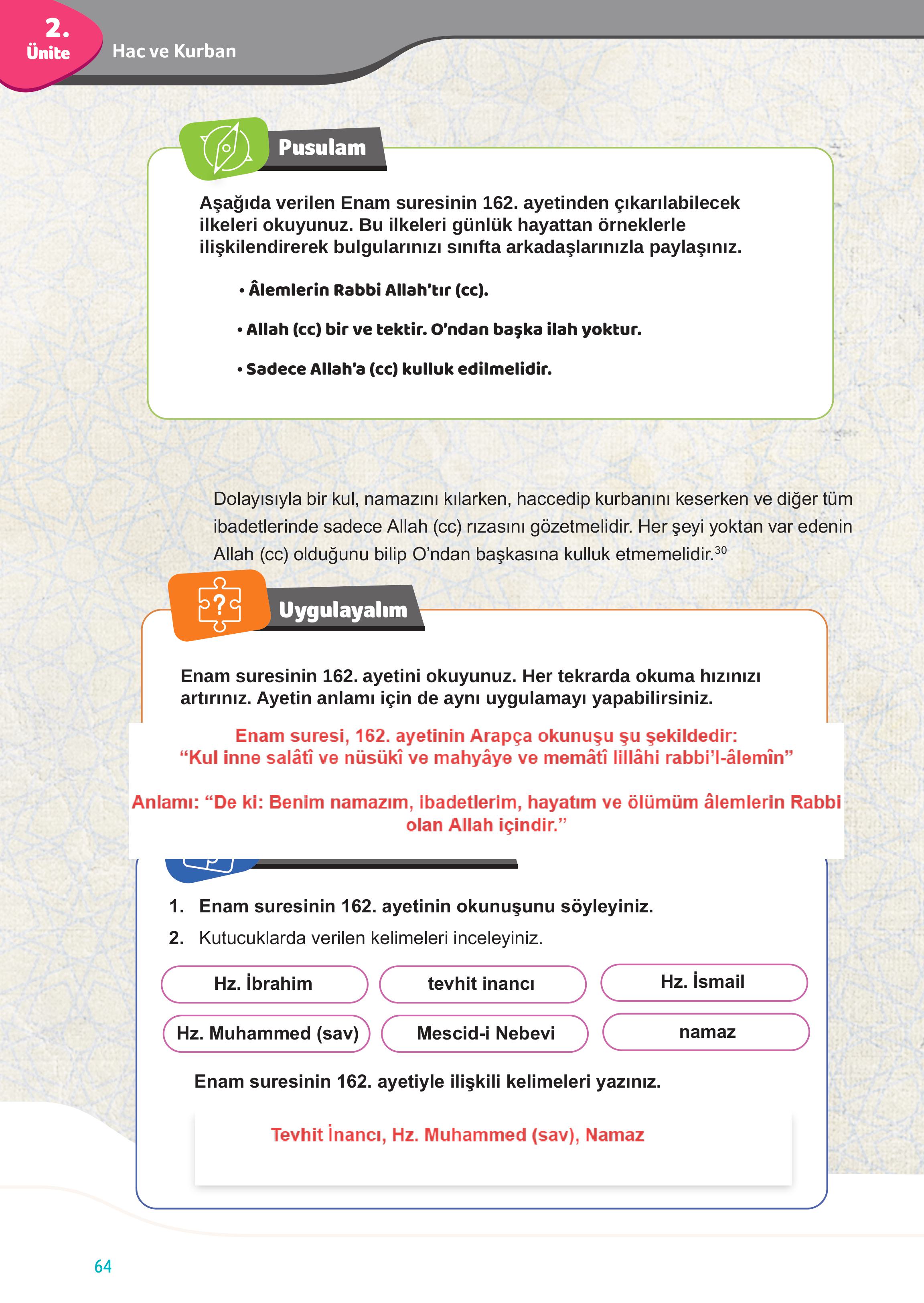 7. Sınıf Meb Yayınları Din Kültürü Ve Ahlak Bilgisi Ders Kitabı Sayfa 64 Cevapları