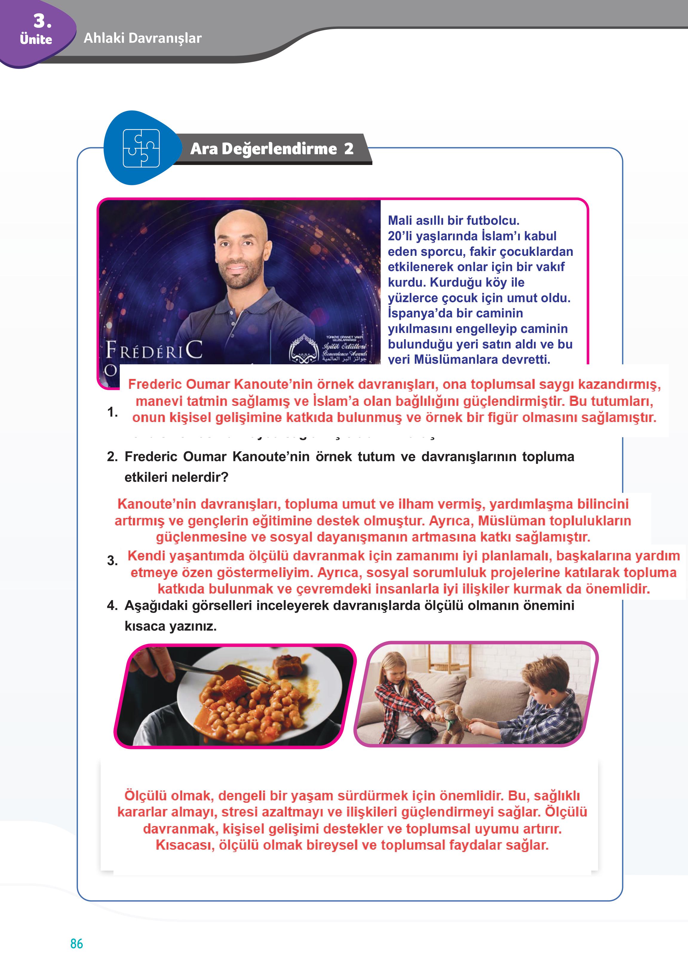 7. Sınıf Meb Yayınları Din Kültürü Ve Ahlak Bilgisi Ders Kitabı Sayfa 86 Cevapları