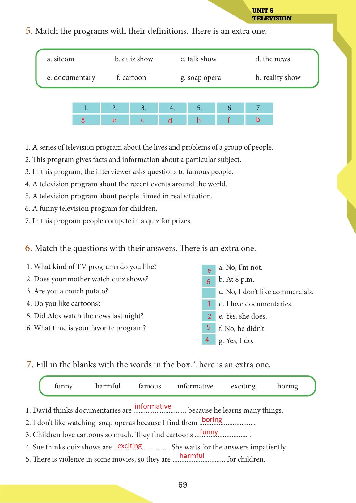 7. Sınıf Meb Yayınları İngilizce Ders Kitabı Sayfa 69 Cevapları